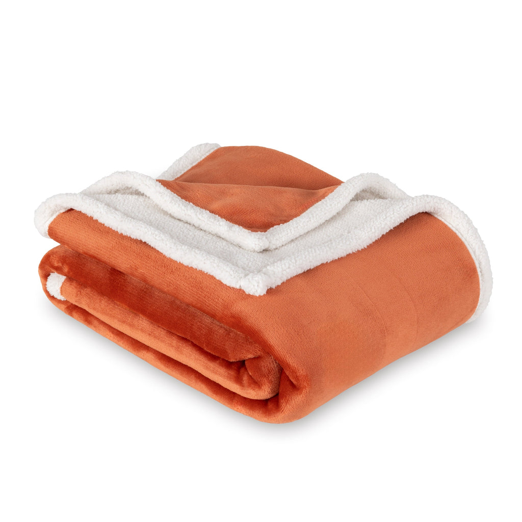 Cozy Fleece Reversible Printed Velvet Plush and Hampshire Faux Shearling Soft Throw Blanket, Standard Size, Auburn Sun - Lightweight Plush Warm Blanket for All Seasons Detail