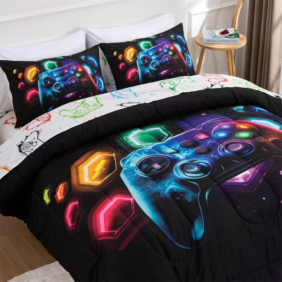 Heavyweight Warmth Game Console Comforter Set for Boys Girls Kids Space Universe Gaming Geometric Lightweight Microfiber Gamer Bedding S... - All-Season Down Alternative Comforter Insert Detail
