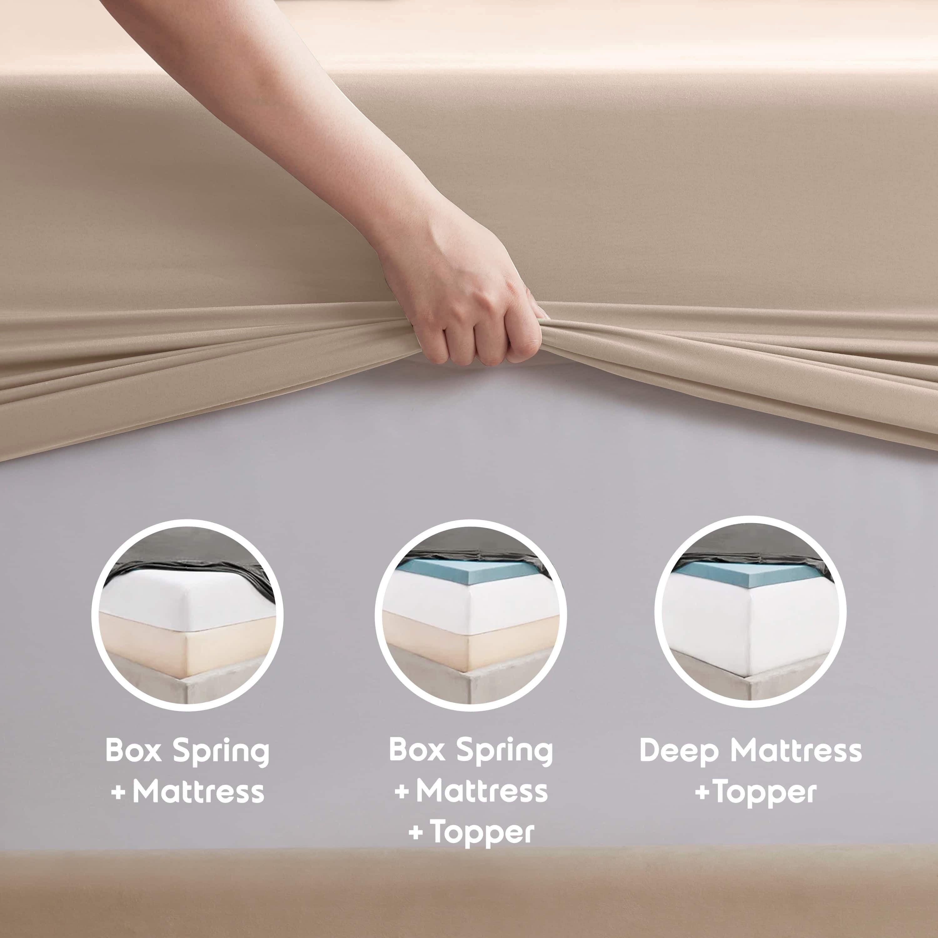 Breathable Luxury King Sheet Sets, 1800 Series Deep Pocket 4 Piece, Luxury Soft Microfiber Bed Sheet Sets, BEIGE CREAM - Luxury Bed Sheet Set with Deep Pockets Detail