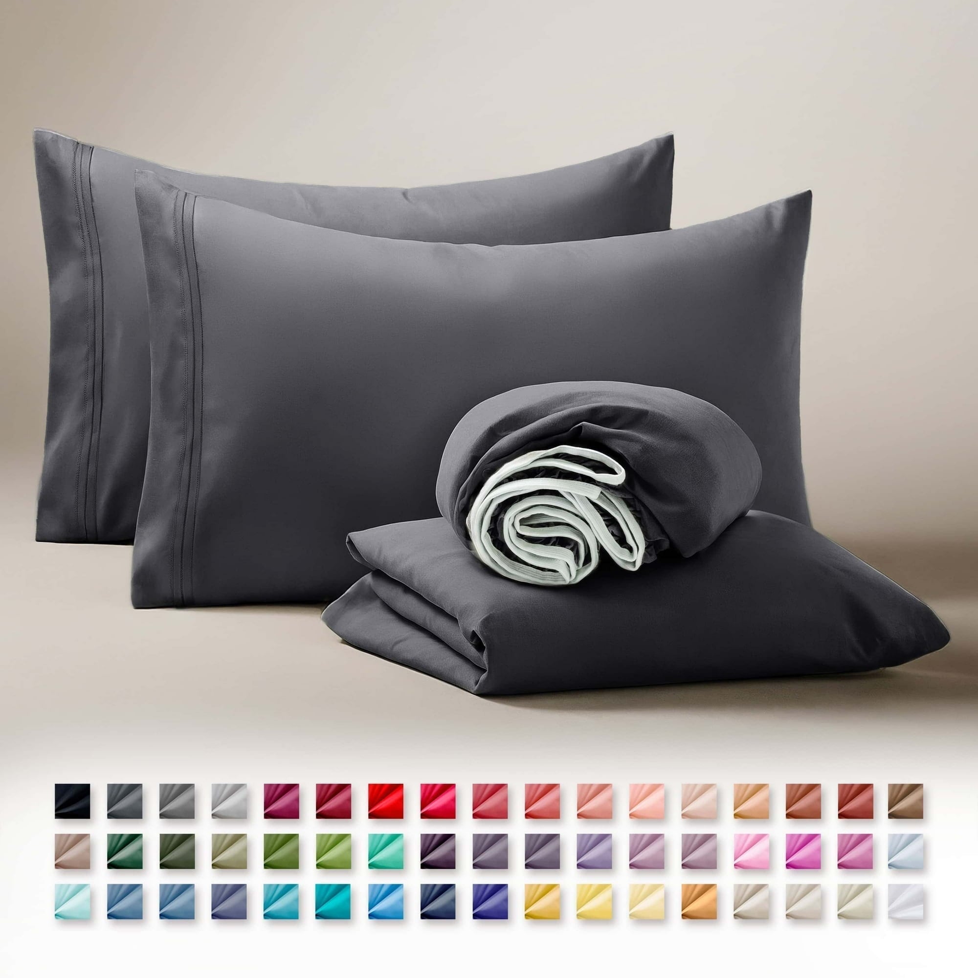 Premium Egyptian Cotton Sheets Set, 4 Piece Deep Pocket Sheets, 100% Soft Microfiber Bed Sheets Set, Gray - Luxury Bed Sheet Set with Deep Pockets Detail