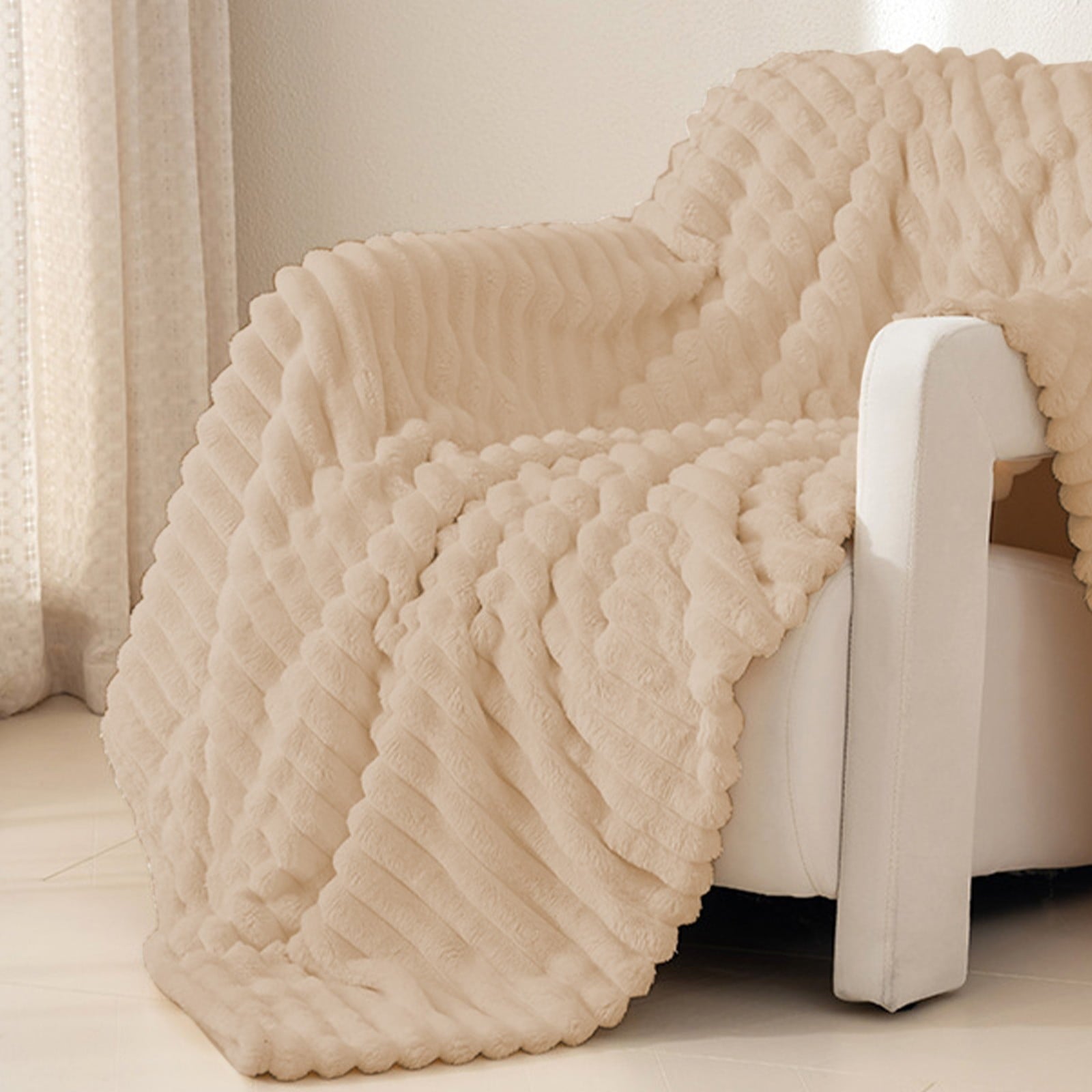Cozy Fleece Extra Large Throw Blanket for Couch Home Office Hotel 100% Cotton Super Soft Blanket for Adult 47"x70" Khaki - Lightweight Plush Warm Blanket for All Seasons Detail