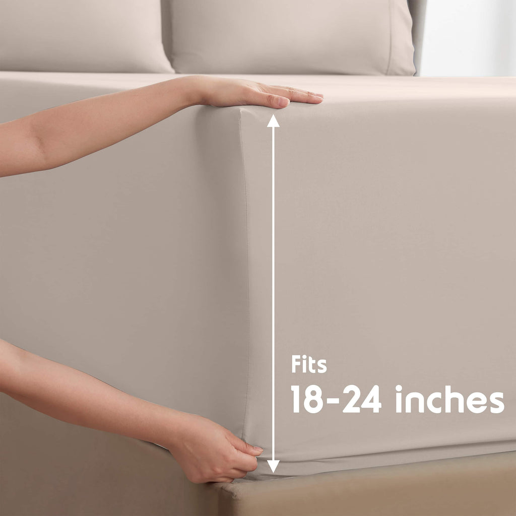 Breathable Luxury Extra Deep Pocket Full Sheets Set, 4 Piece, Fits 18"-24" Mattress, Breathable & Extra Soft Bed Sheets, Linen - Luxury Bed Sheet Set with Deep Pockets Detail