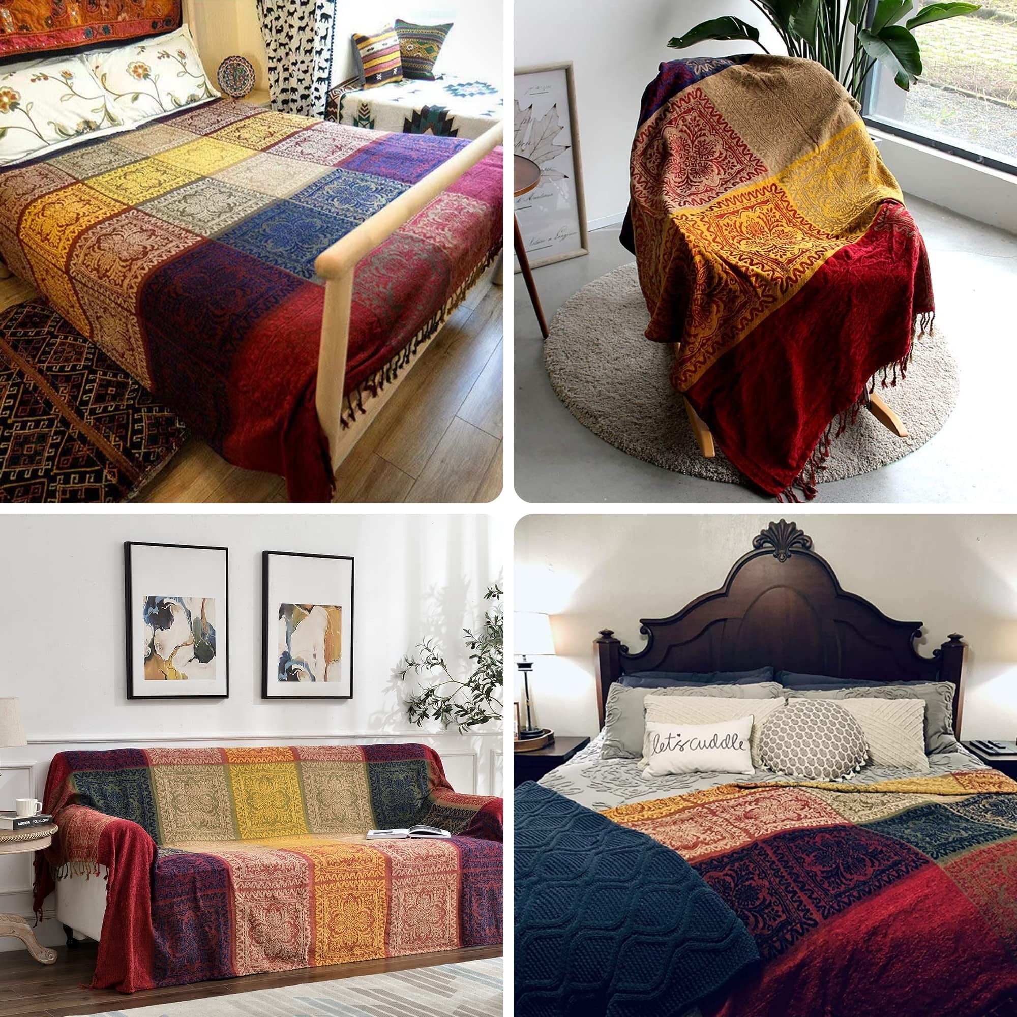 Decorative Knitted 75x60 Inch Machine Wash Boho Tribal Throws Blankets Colorful Bohemian Hippie Chenille Throw Covers Couch Furniture So... - Lightweight Plush Warm Blanket for All Seasons Detail