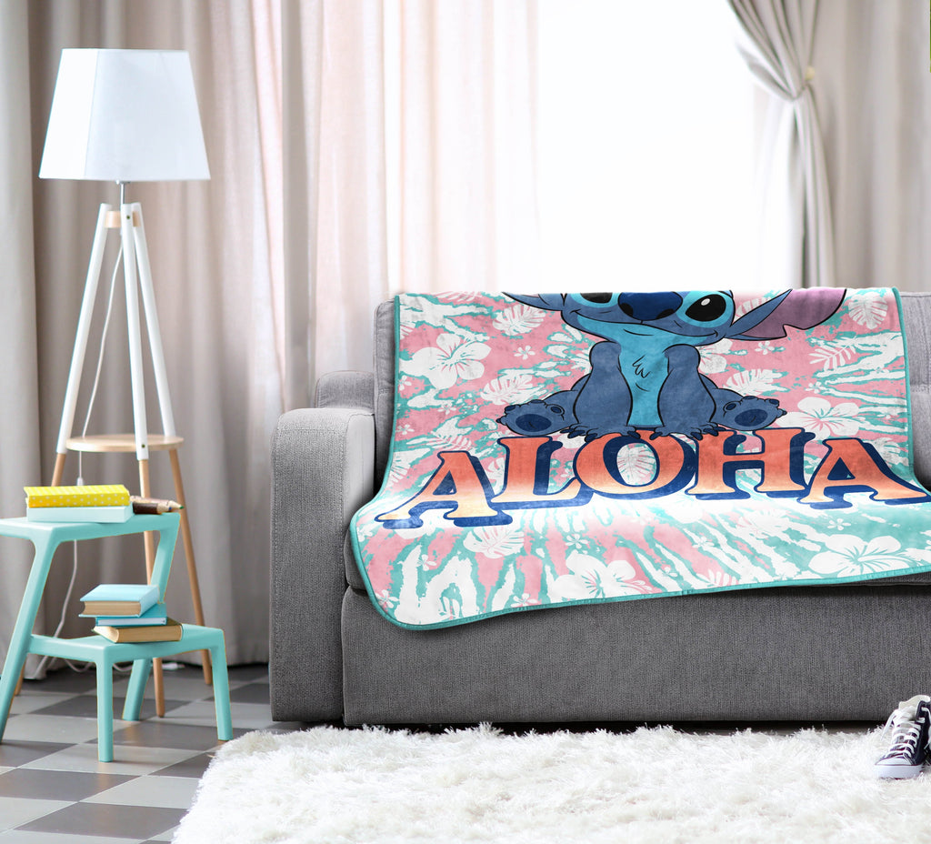 Cozy Fleece Lilo and Stitch Kids Throw Blanket, 46 x 60, Microfiber, Blue, Disney - Lightweight Plush Warm Blanket for All Seasons Detail