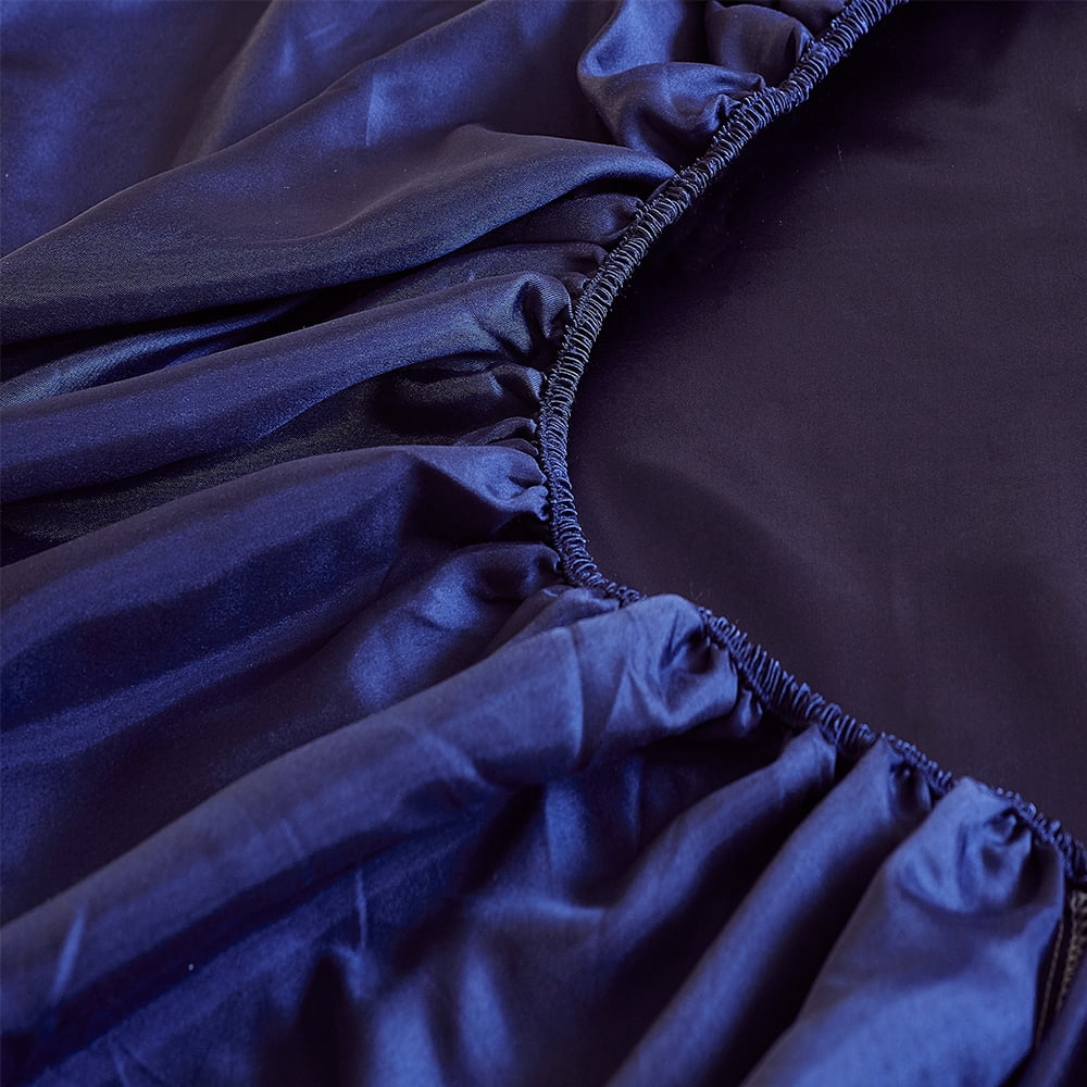 Breathable Luxury Fitted Sheet Deep Pocket Bed Sheet Satin Silk Sheets Ultra Soft Machine Washable Twin, Navy Blue - Luxury Bed Sheet Set with Deep Pockets Detail