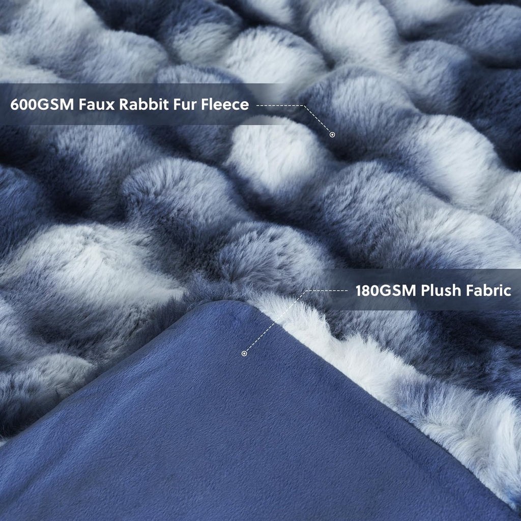 Lightweight Warm Faux Fur Throw Blanket for Couch Luxury Fluffy Thick Bubble Blanket Warm Cozy Throw for Bedroom Living Room, 50" x 60... - Luxury Knitted Decorative Throw Blanket with Fringes Detail