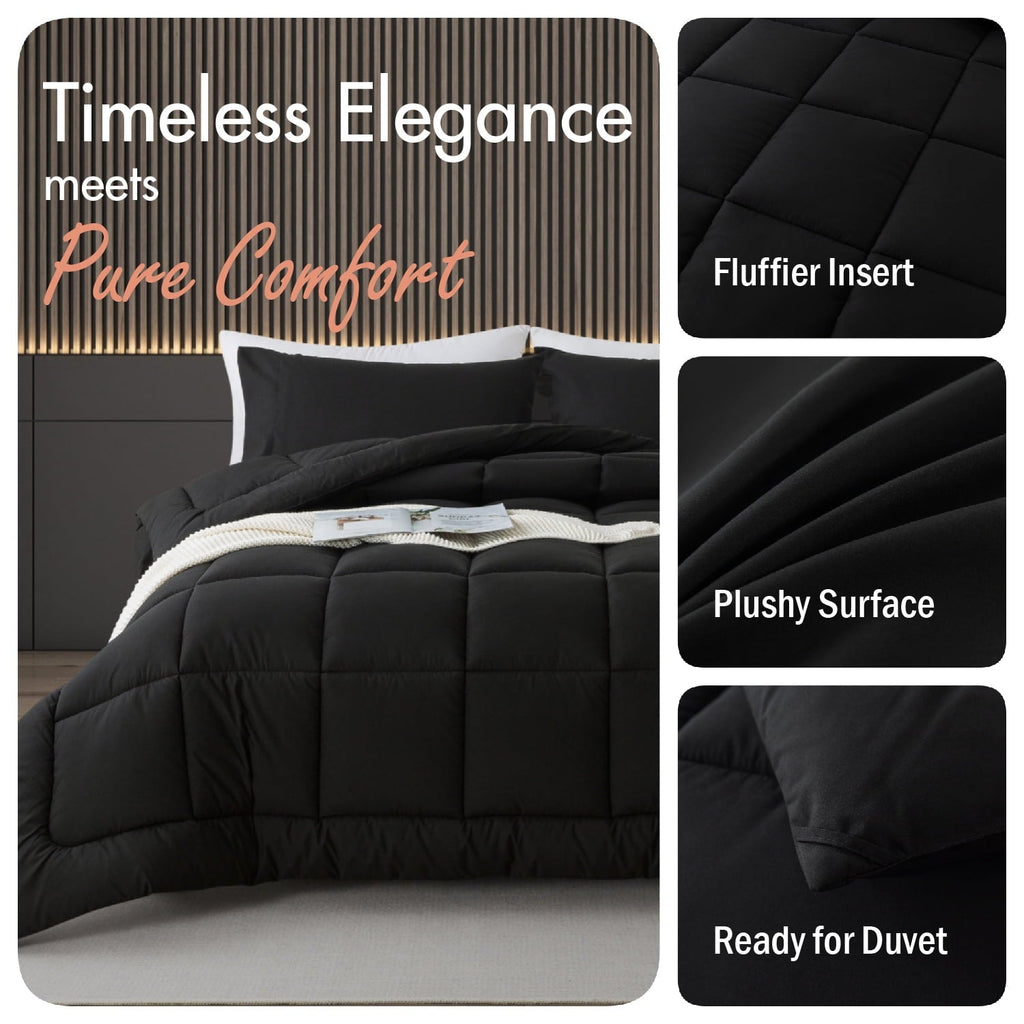 Heavyweight Warmth Queen Size 3-Piece All-Season Down Alternative Comforter Set Deep Black (Comforter and Pillowcase Bedding Set / bed i... - All-Season Down Alternative Comforter Insert Detail