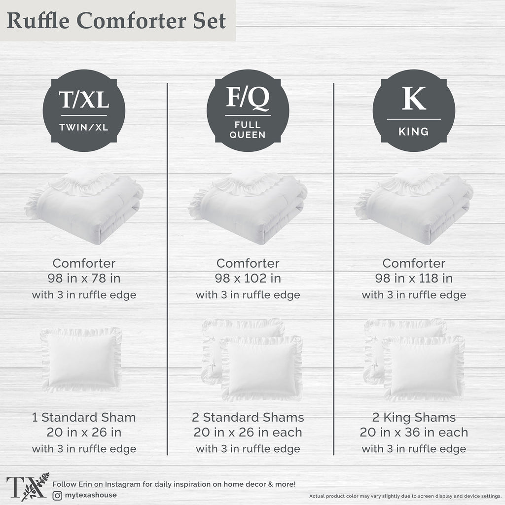 Heavyweight Warmth Full/Queen Comforter Set, All-Season, 3-Piece, White Ruffle - All-Season Down Alternative Comforter Insert Detail