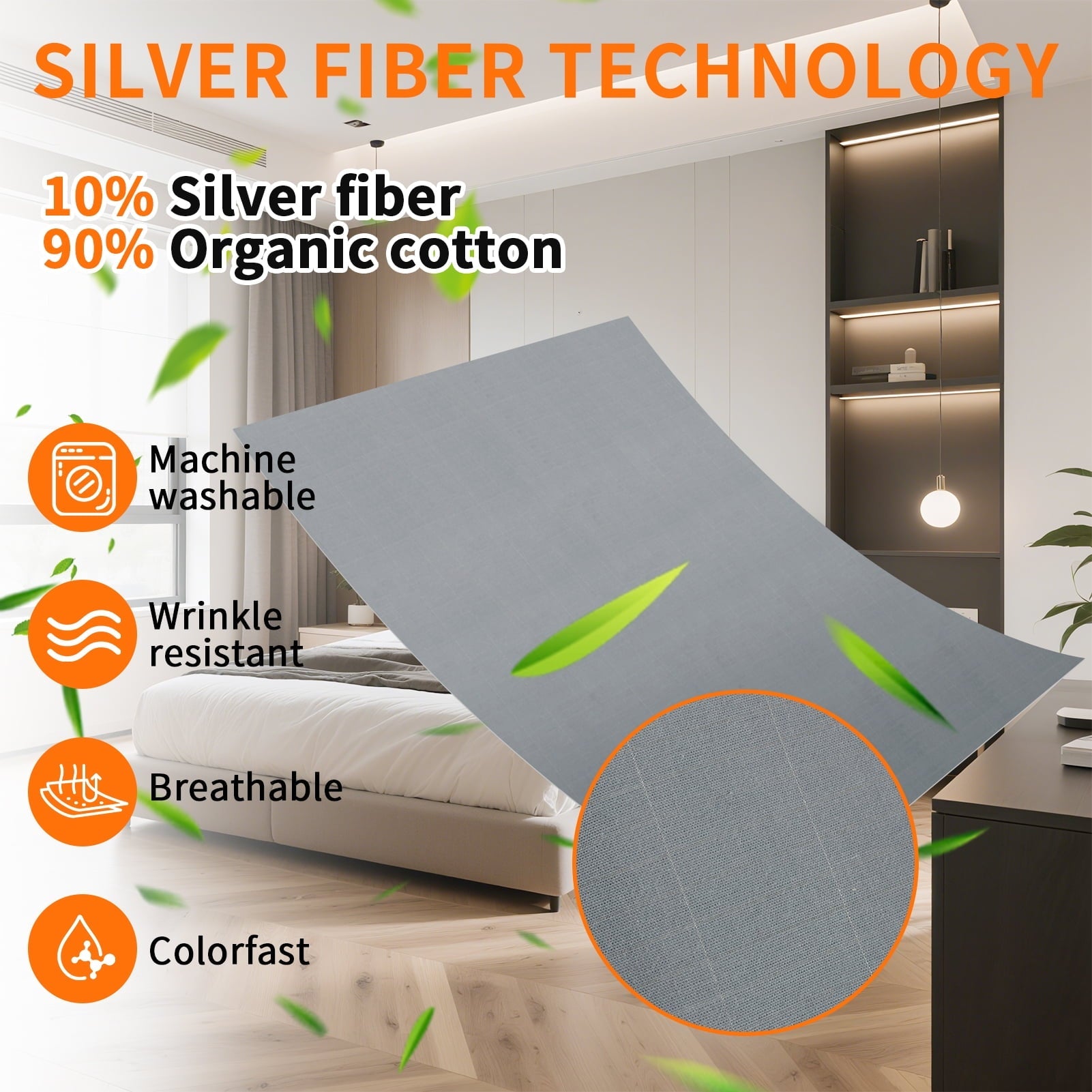 Cooling Sateen Grounding Sheets for All Mattress Sizes, Grounding Mat for Bed 10% Silver Fiber+90% Organic Cotton Grounding Sheets S... - Premium Ultra-Soft Pillowcase Pair for Sleeping Detail