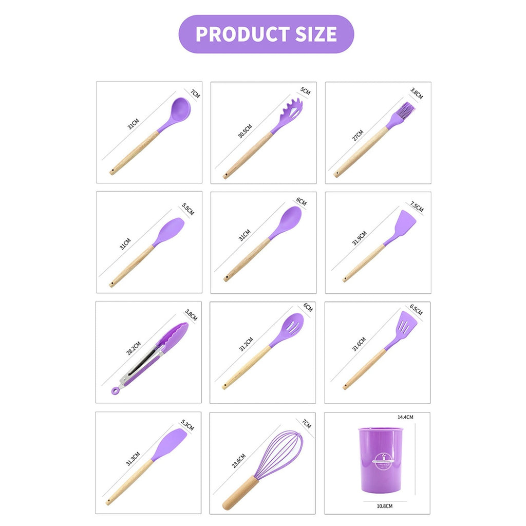 Heat-Resistant 12Pcs Cooking Kitchen Utensils Set with Holder,Wooden Handles Cooking Tool,BPA Free,Non Toxic Turner Tongs Spa... - Heat-Resistant Silicone Cooking Spatula Turner Detail