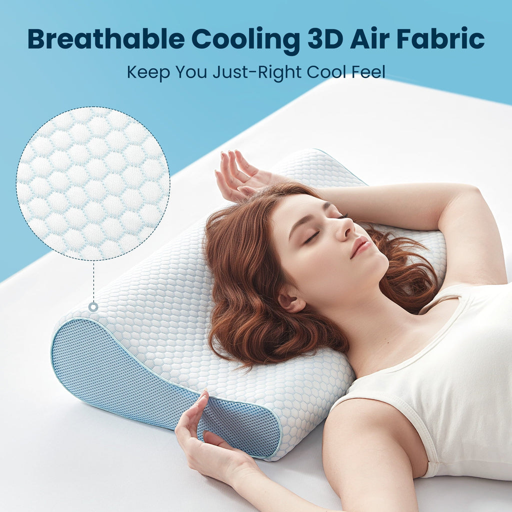 Fluffy Shredded Standard Cooling Memory Foam Pillow, Ergonomic Adjustable Orthopedic Contour Bed Pillows Neck Support for Side Back S... - Hotel Quality Plush Sleeping Pillows Detail