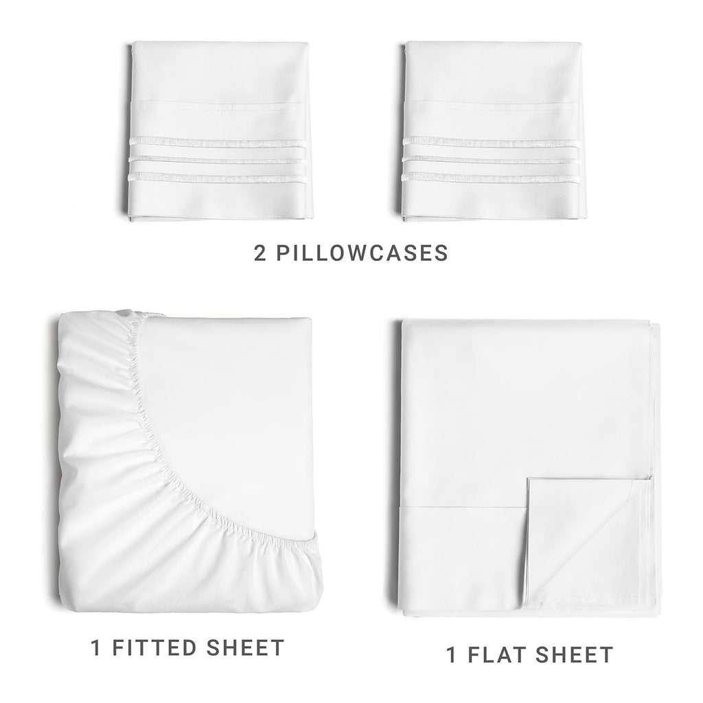 Cooling Sateen 4-Piece Ultra Soft & Comfy Hotel Luxury Sheet Set - Full Size Cooling Bed Sheet Fits 8"-16" Mattresses, White - Cooling Hotel Quality Bedding Sheets and Pillowcases Detail