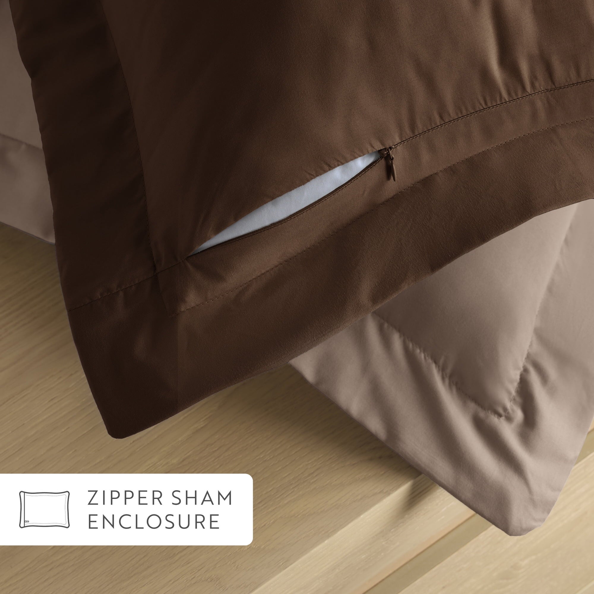 Fluffy Down Alternative All Season Reversible Comforter Set Breathable Cool in Taupe & Chocolate Brown Full/Queen Size Bedding - All-Season Down Alternative Comforter Insert Detail