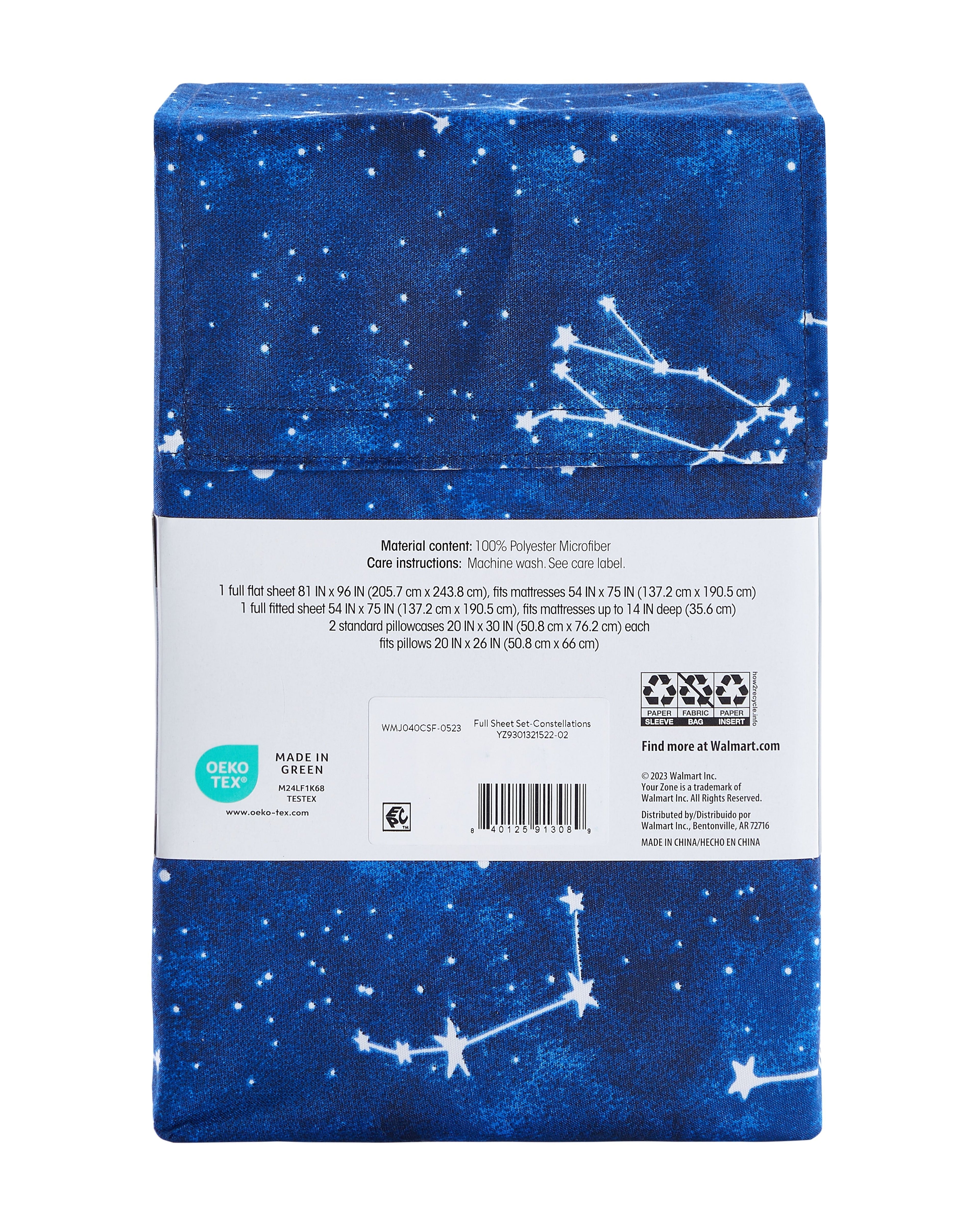 Ultra-Soft Kids Soft Microfiber Sheet Set, Navy Blue Stars, Full, 4 Pieces, Easy Care - Breathable Egyptian Cotton Flat & Fitted Sheets Detail