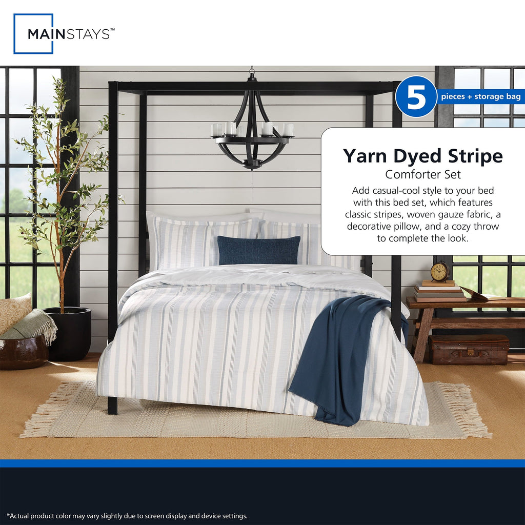 All-Season Full/Queen Comforter Set, All-Season, 5-Piece, Blue Yarn Dyed Stripe - All-Season Down Alternative Comforter Insert Detail