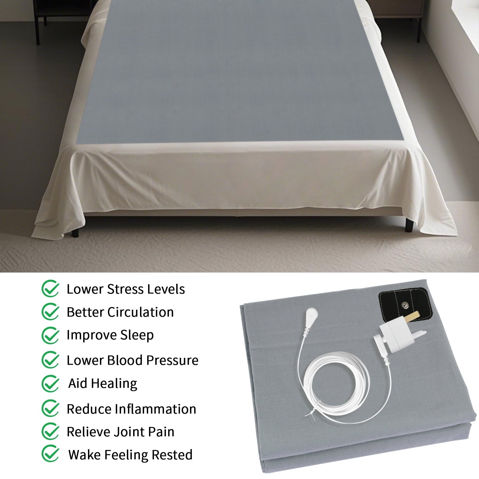 Cooling Sateen Grounding Sheets for All Mattress Sizes, Grounding Mat for Bed 10% Silver Fiber+90% Organic Cotton Grounding Sheets S... - Premium Ultra-Soft Pillowcase Pair for Sleeping Detail