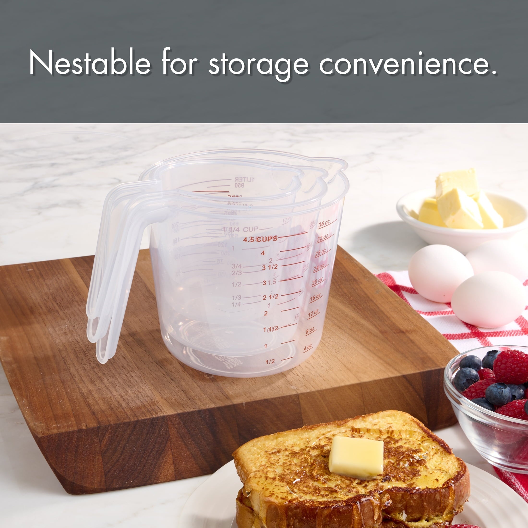 Innovative 3-Piece Tapered Spout Nesting Plastic Measuring Cups Set, Clear - Multi-Functional Manual Food Chopper & Slicer Detail
