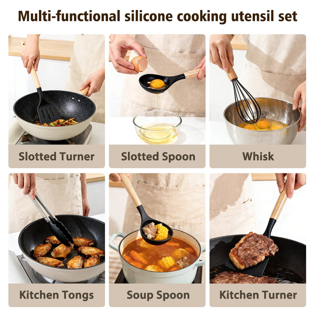 Professional Grade Silicone Cooking Utensils Set, Heat Resistant Kitchen Cooking Utensils Set, 12 PCS Handle Silicone Kitchen Gadgets Ut... - Multi-Purpose Hand Tool for Daily Meal Prep Detail