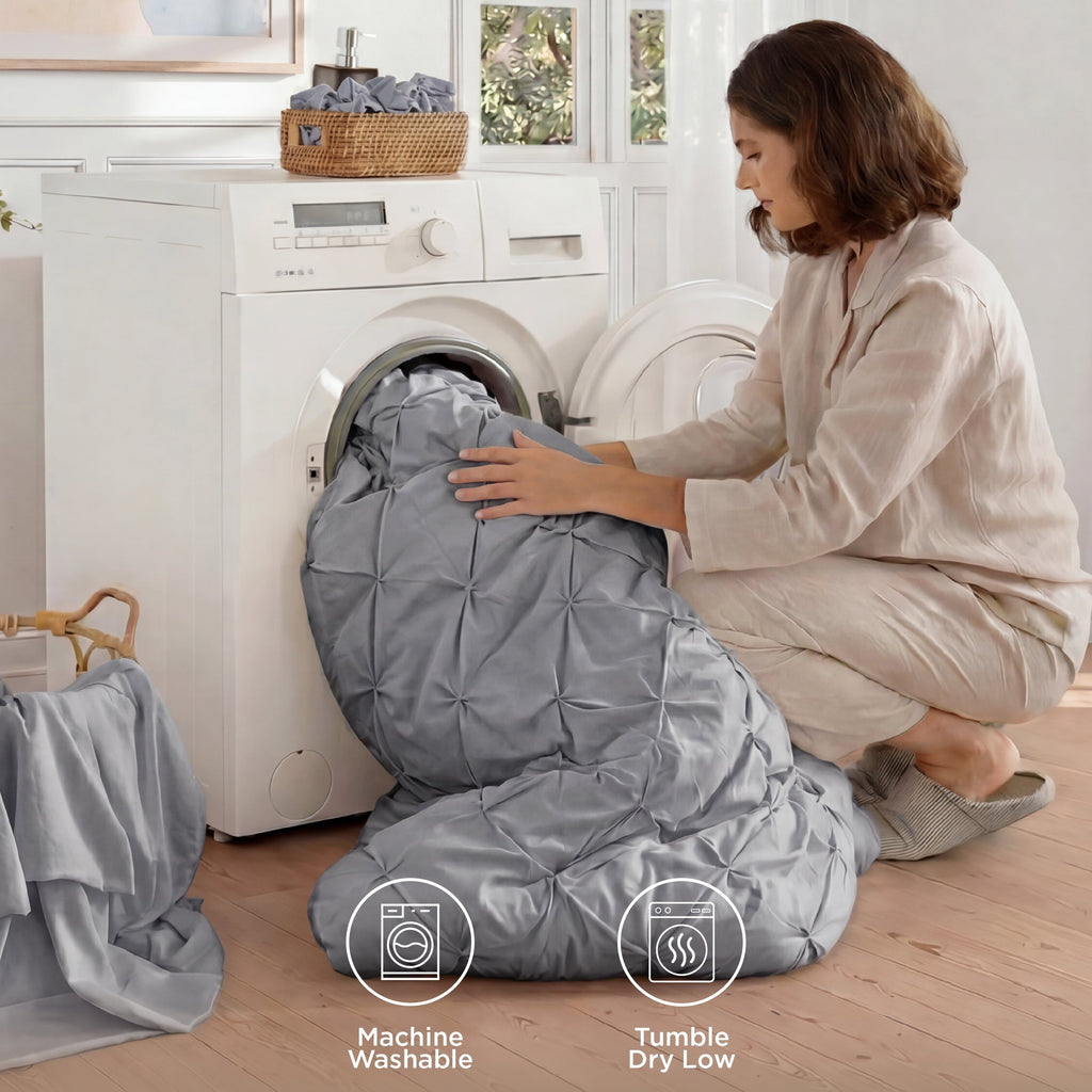 Hypoallergenic Cloud Queen Comforter Set Grey, Bed in a Bag Queen Size Bedding, 7 Pieces Pinch Pleat All Season Comforter - All-Season Down Alternative Comforter Insert Detail