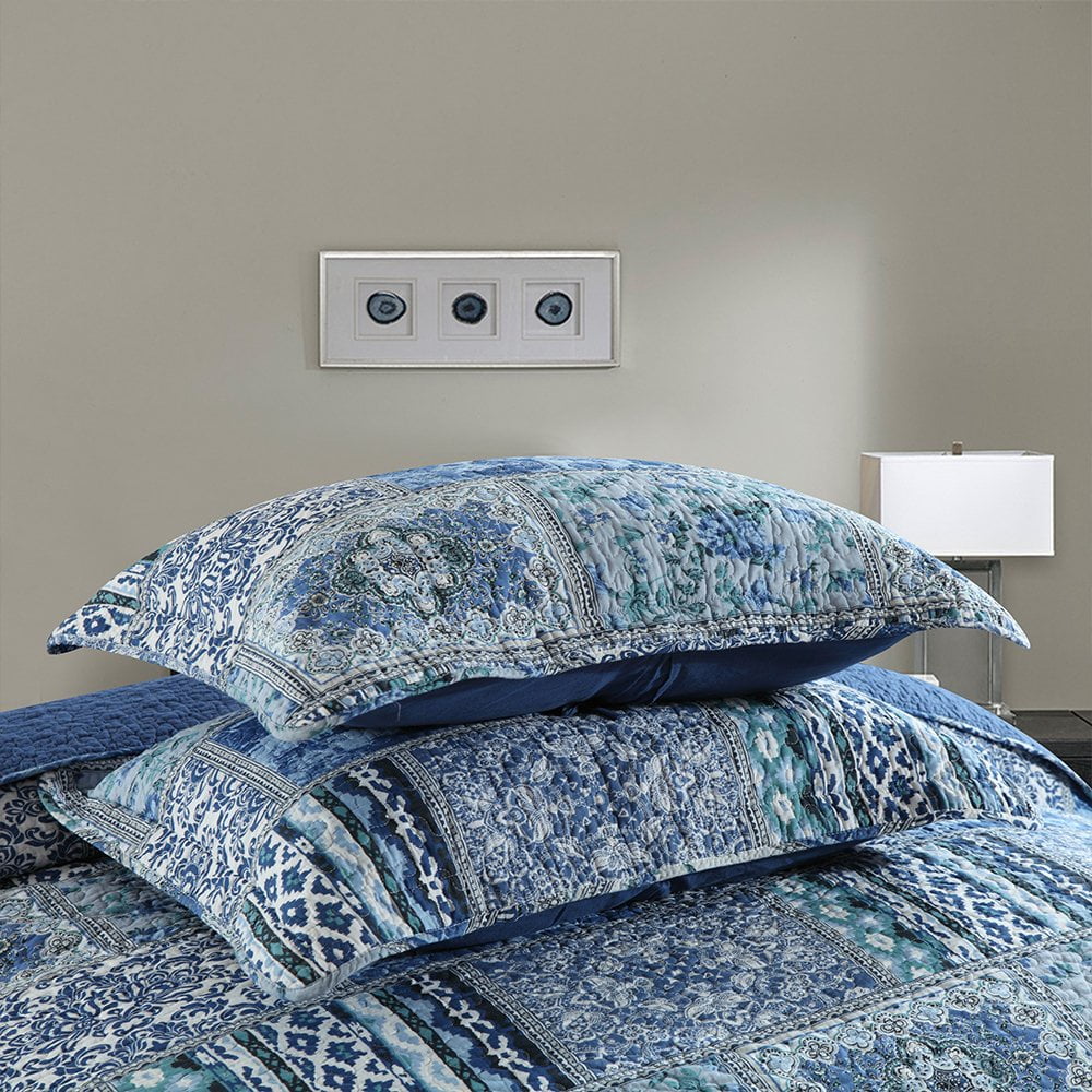 Fluffy Down Alternative Quilt Comforter Cotton Bedding Set With Shams, Vintage Blue, King - Cloud-Like Soft Lightweight Bed Comforter Detail