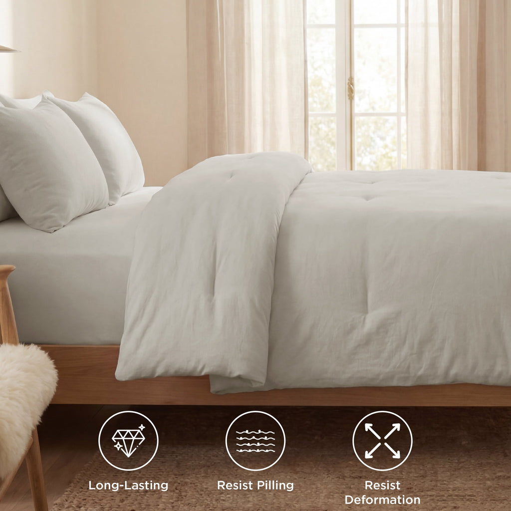 Heavyweight Warmth 3 Pieces Queen Comforter Bedding Set, Beige Bed Comforter Set for All Seasons, 1 Lightweight Prewashed Comforter and ... - Luxurious Quilted Duvet Cover Set Detail