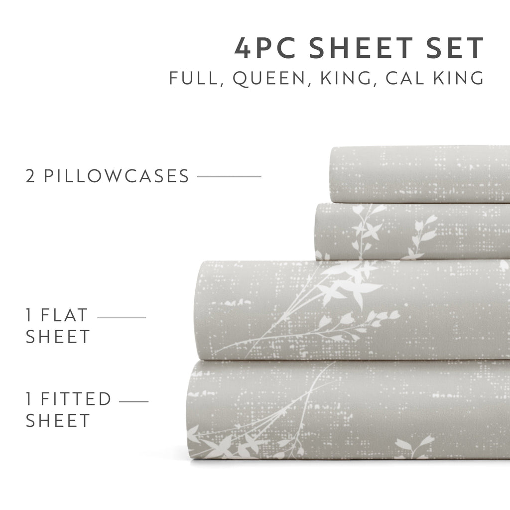 Breathable Luxury 3 Piece Pattern Microfiber Bed Sheets Set, Distressed Willow Light Gray, Twin - Cooling Hotel Quality Bedding Sheets and Pillowcases Detail