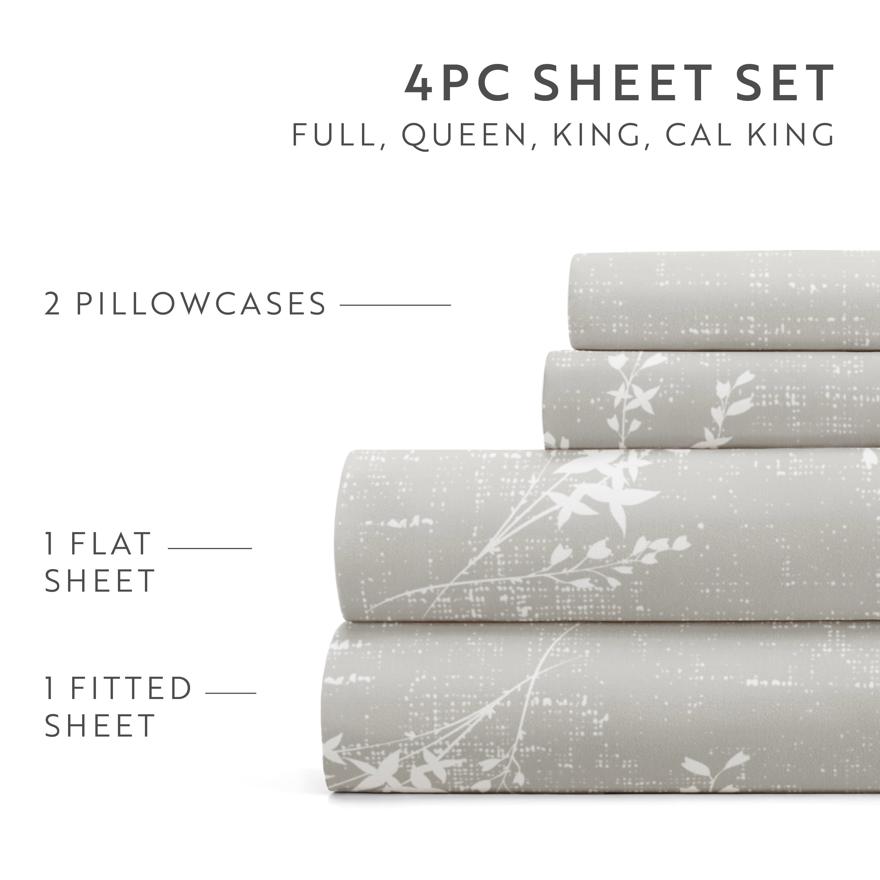 Breathable Luxury 3 Piece Pattern Microfiber Bed Sheets Set, Distressed Willow Light Gray, Twin - Cooling Hotel Quality Bedding Sheets and Pillowcases Detail