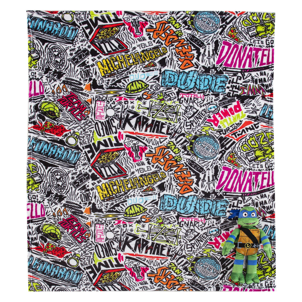 Super Soft Flannel Teenage Mutant Tutles Sketched Out Kids Silk Touch Throw Blanket with Plush Hugger – Ultra Soft Plush Character Pillo... - Super Soft Reversible Sherpa Flannel Blanket Detail