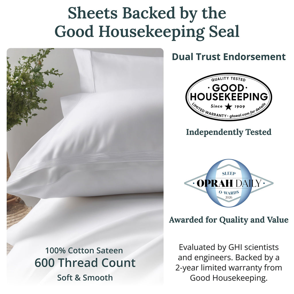 Ultra-Soft 100% Cotton Queen Sheets Set - 600 Thread Count 100% Cotton Sheets Queen, Sateen Deep Pocket Adult/Teen 4 Piece Bed Sh - Luxury Bed Sheet Set with Deep Pockets Detail