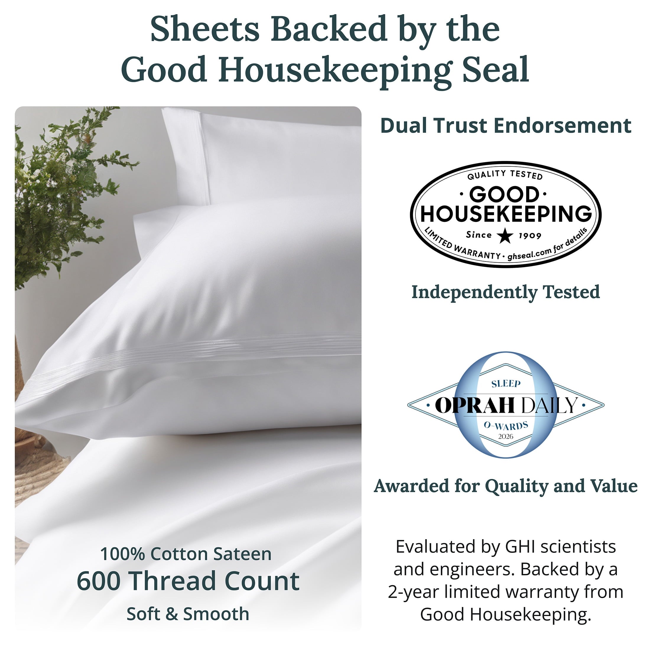 Ultra-Soft 100% Cotton Queen Sheets Set - 600 Thread Count 100% Cotton Sheets Queen, Sateen Deep Pocket Adult/Teen 4 Piece Bed Sh - Luxury Bed Sheet Set with Deep Pockets Detail