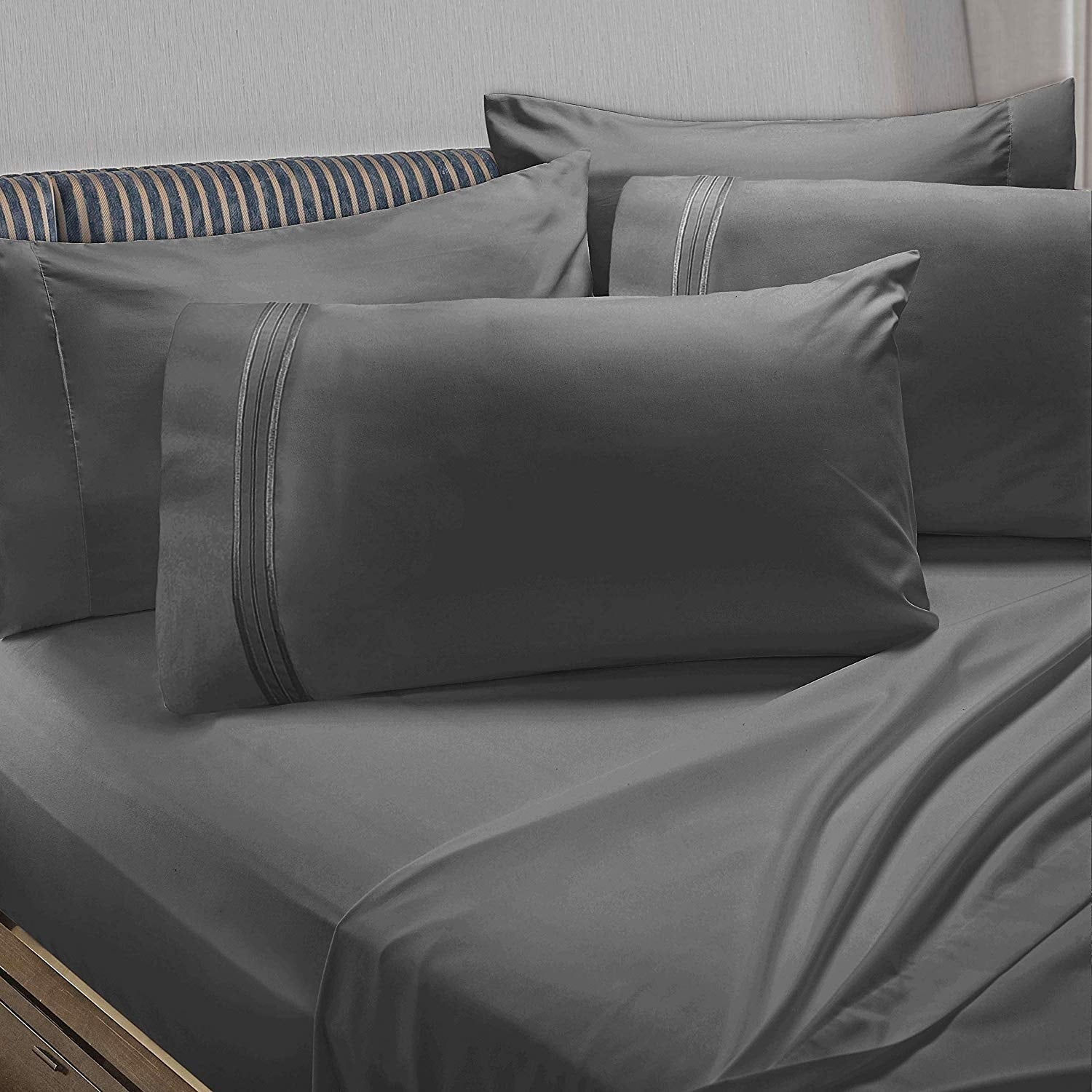Wrinkle-Resistant 6 Piece 1800 Collection Bed Sheet Set with Extra Pillowcases, Deep Pockets Fitted Sheet, 100% Soft Microfiber, Hypoal... - Premium Ultra-Soft Pillowcase Pair for Sleeping - Default Title