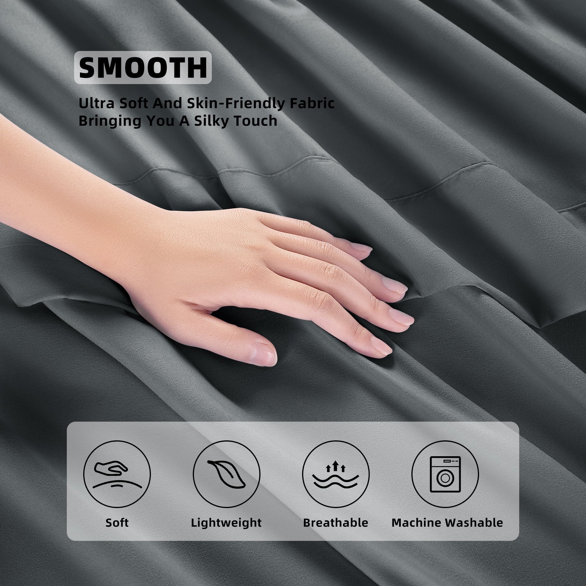 Ultra-Soft Shilucheng 4 Pieces Luxury Bed Sheets Set, Plush Microfiber Bed Sheets, 16" Deep Pocket, Queen, Dark Gray - Cooling Hotel Quality Bedding Sheets and Pillowcases Detail