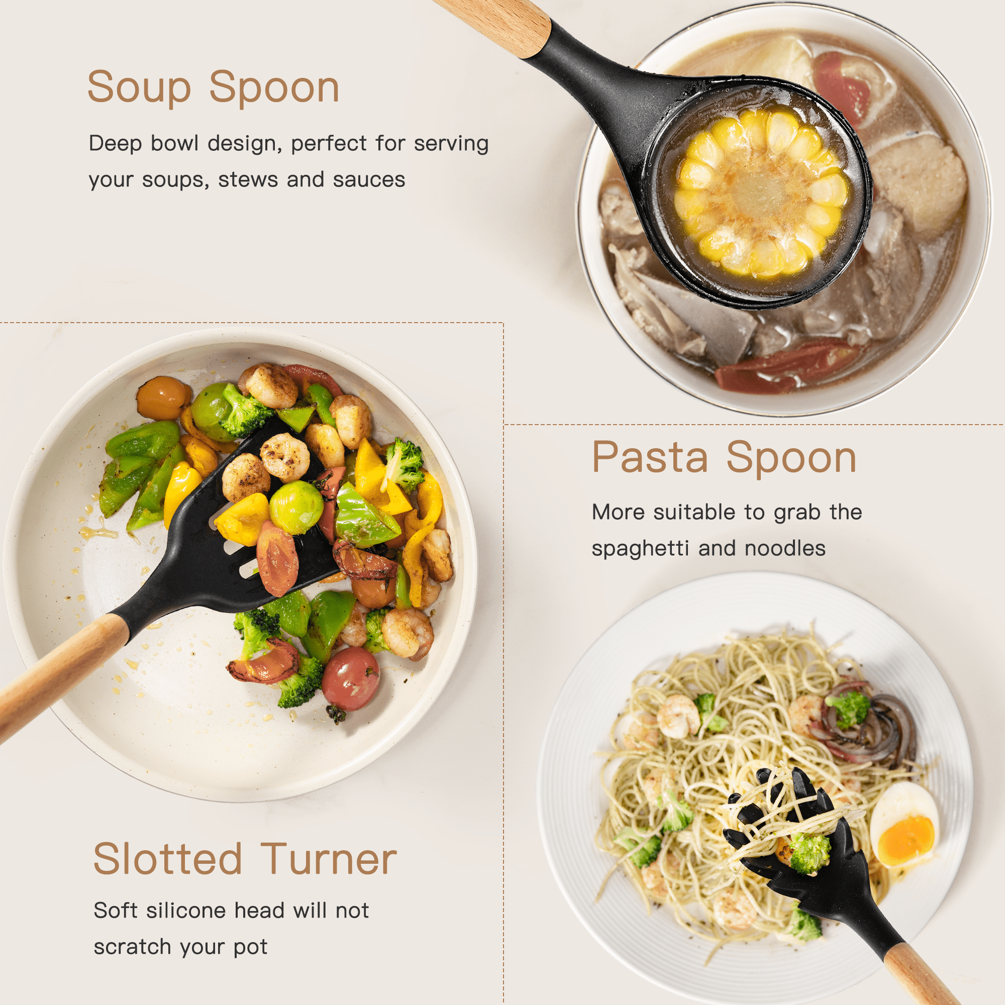 Durable Steel Silicone Cooking Utensils Set, 38 PCS Kitchen Utensils Set for 446°F Heat Resistant, Food Grade Utensil Sets with Woo... - High-Precision Culinary Tool for Baking & Cooking Detail
