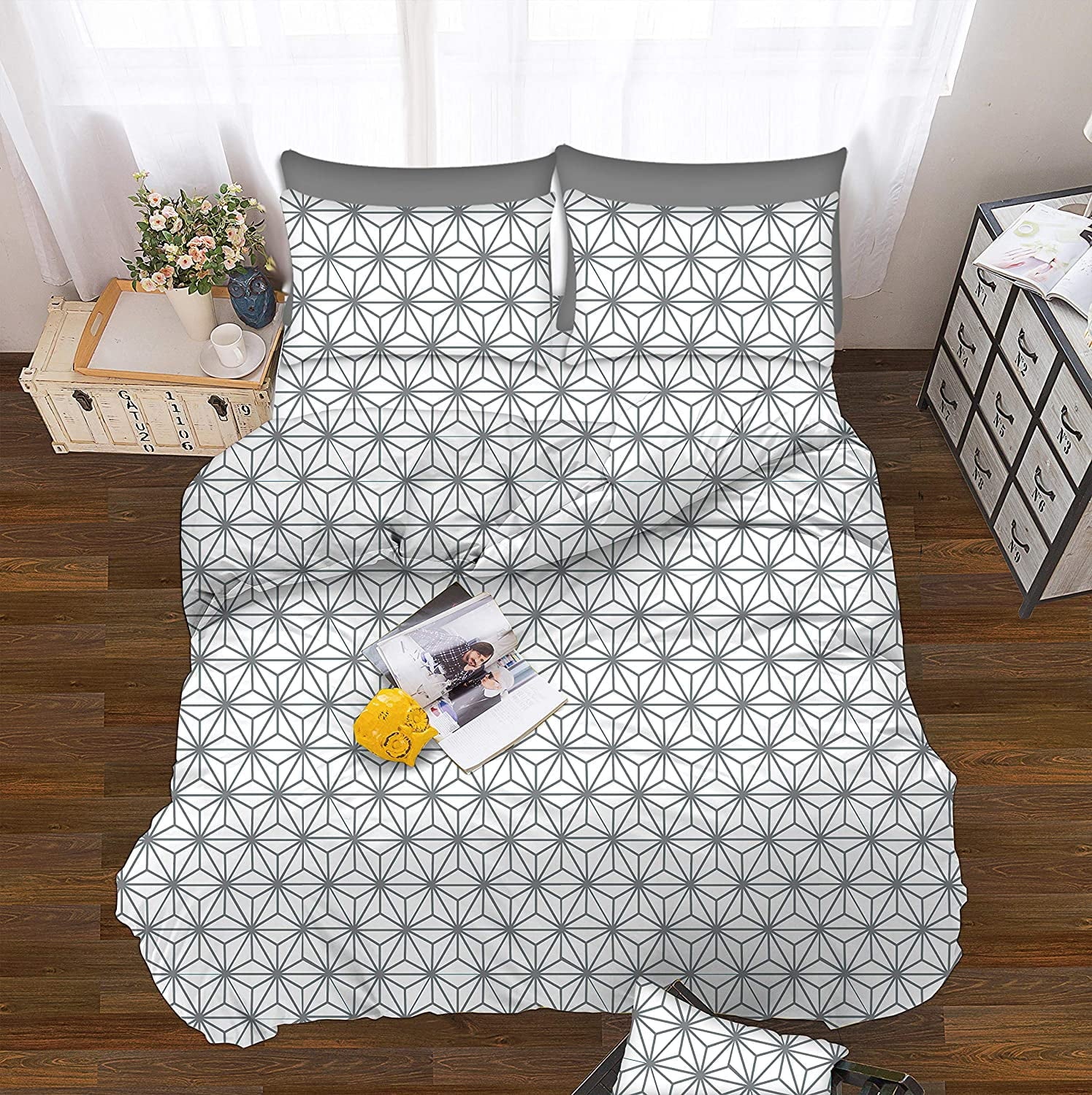 Breathable Luxury Bed Sheets Full Gray Texture/Embroidery 1500 Thread Count Microfiber - Breathable Egyptian Cotton Flat & Fitted Sheets Detail