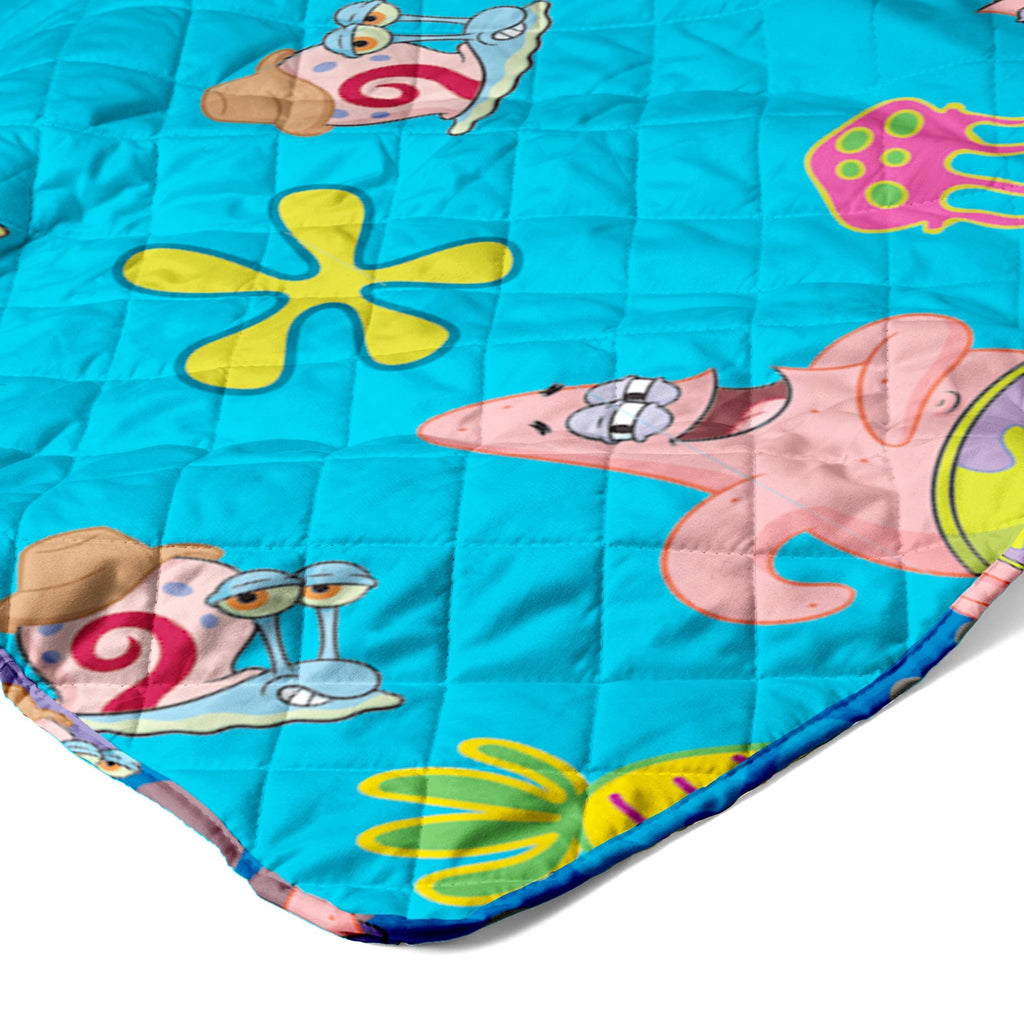 Lightweight Warm Spongebob Tropical Waltz Quilted Throw Blanket 60x80 inches, Kids Character Bedding - Cozy Fleece Throw Blanket for Couch & Bed Detail