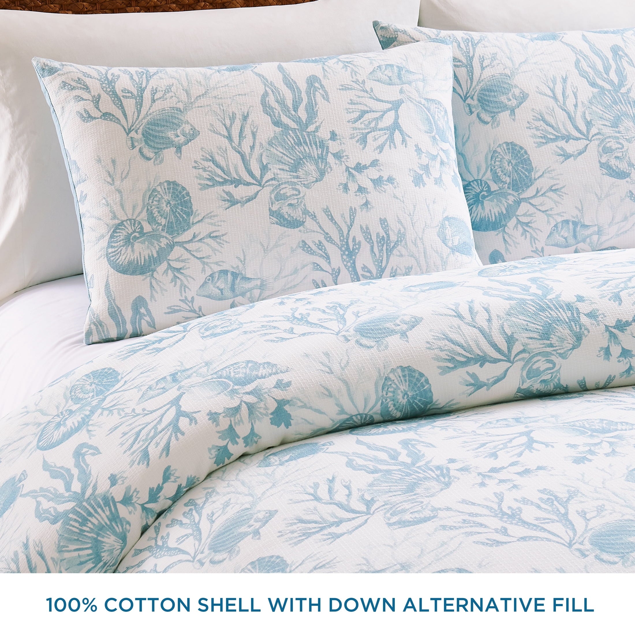 Heavyweight Warmth 3-Piece Lightweight 100% Cotton Blue & White Ocean Print Comforter Set, Full/Queen - Hypoallergenic Ultra-Fluffy Quilt for Winter Detail