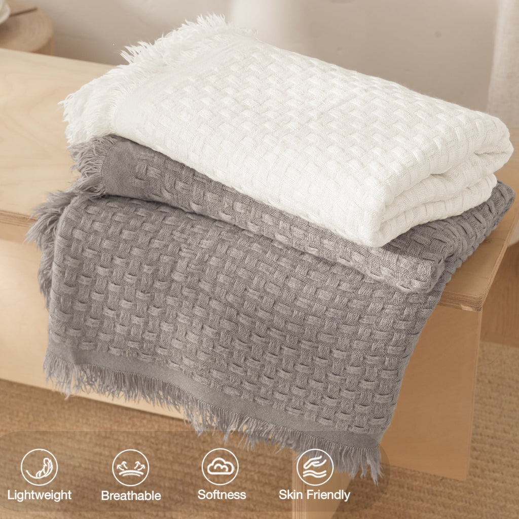 Reversible Sherpa Knitted Throw Blanket with Fringes for Couch, Soft and Warm Textured Throw for All Season, Lightweight Breathable Roo... - Lightweight Plush Warm Blanket for All Seasons Detail