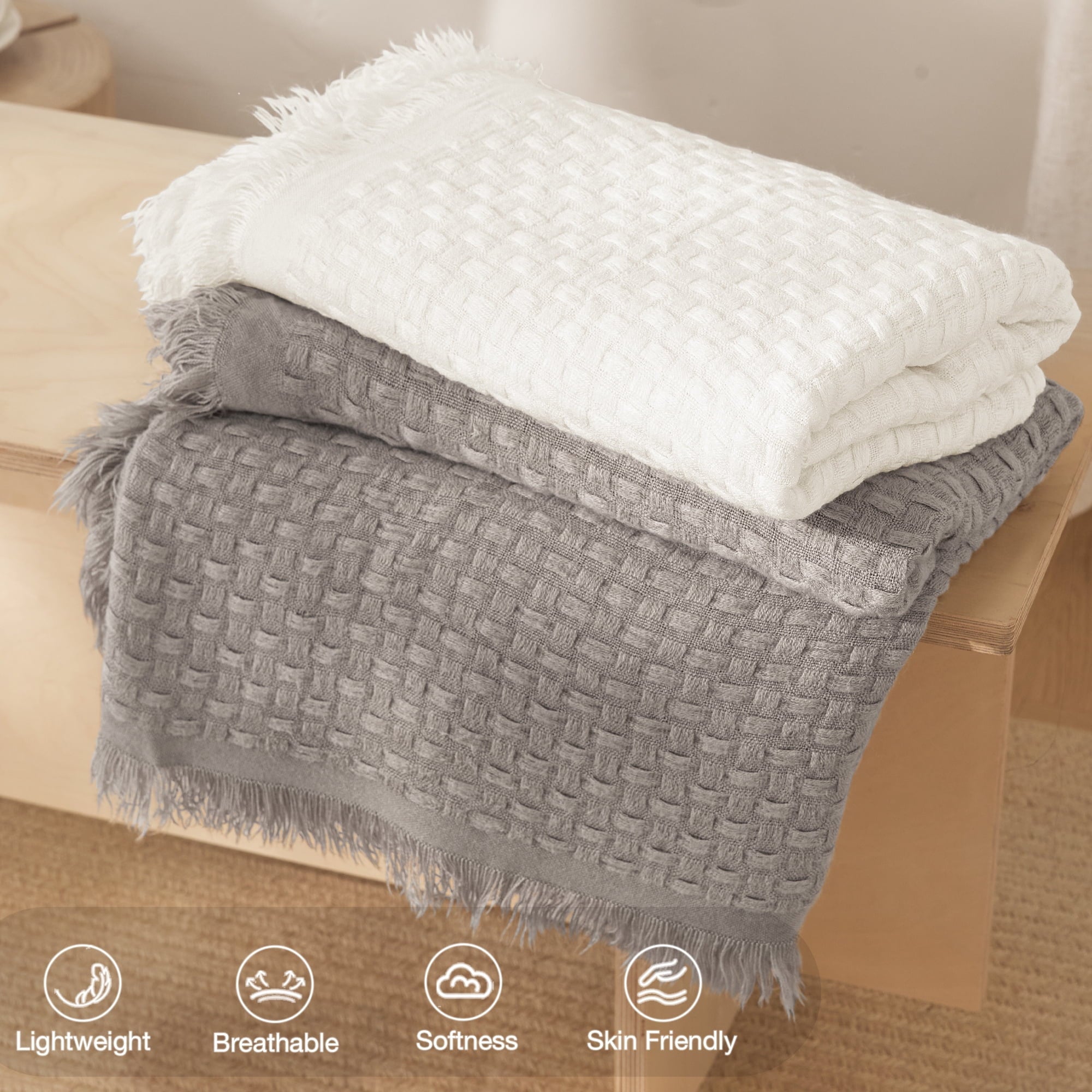 Reversible Sherpa Knitted Throw Blanket with Fringes for Couch, Soft and Warm Textured Throw for All Season, Lightweight Breathable Roo... - Lightweight Plush Warm Blanket for All Seasons Detail
