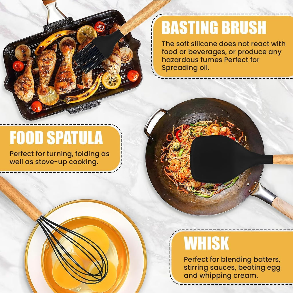 Heavy Duty Kitchen Utensils Set- 19 Pcs Silicone Cooking Utensils Set for Nonstick Cookware-Silicone Spatulas Set, Kitchen Gadge... - High-Precision Culinary Tool for Baking & Cooking Detail
