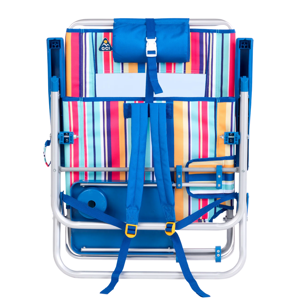 Backpack Travel Big Surf with Slide Table - Choice 334 - Low-Profile Reclining Beach Chair with Backpack Straps Detail