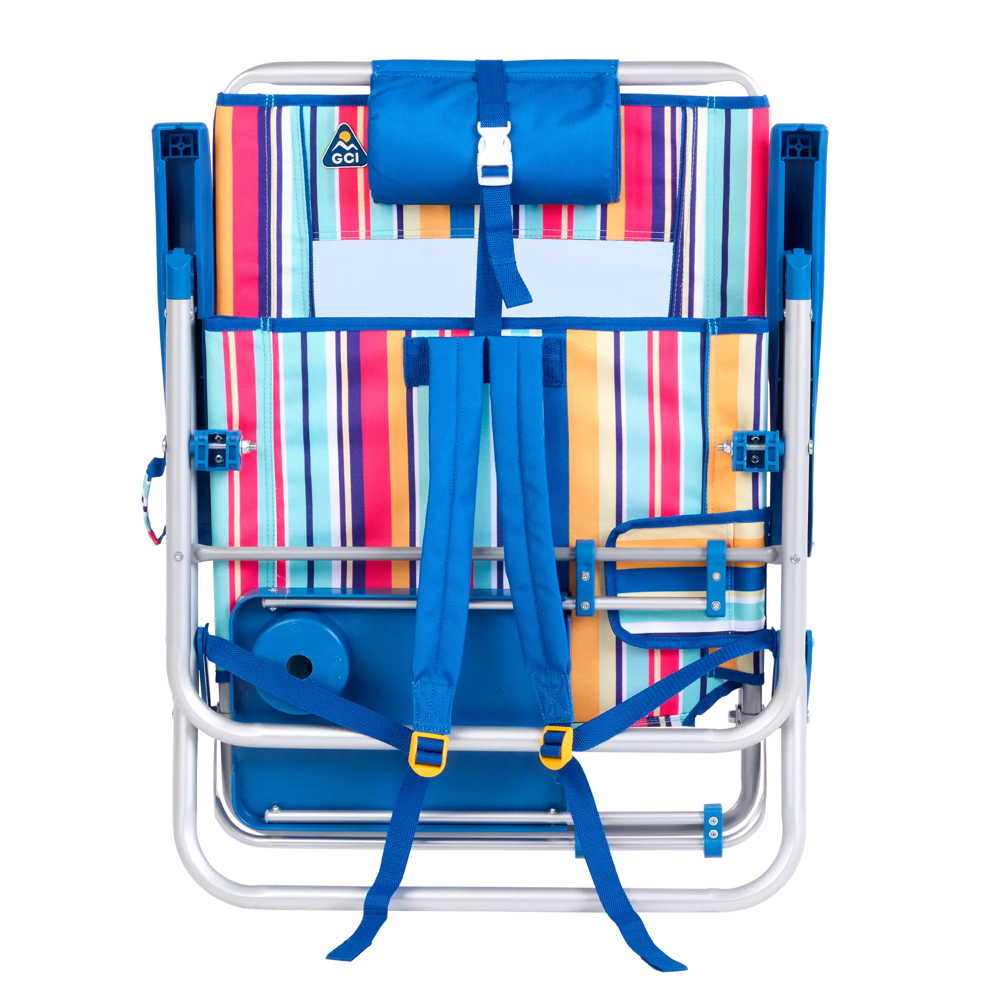 Backpack Travel Big Surf with Slide Table - Choice 334 - Low-Profile Reclining Beach Chair with Backpack Straps Detail