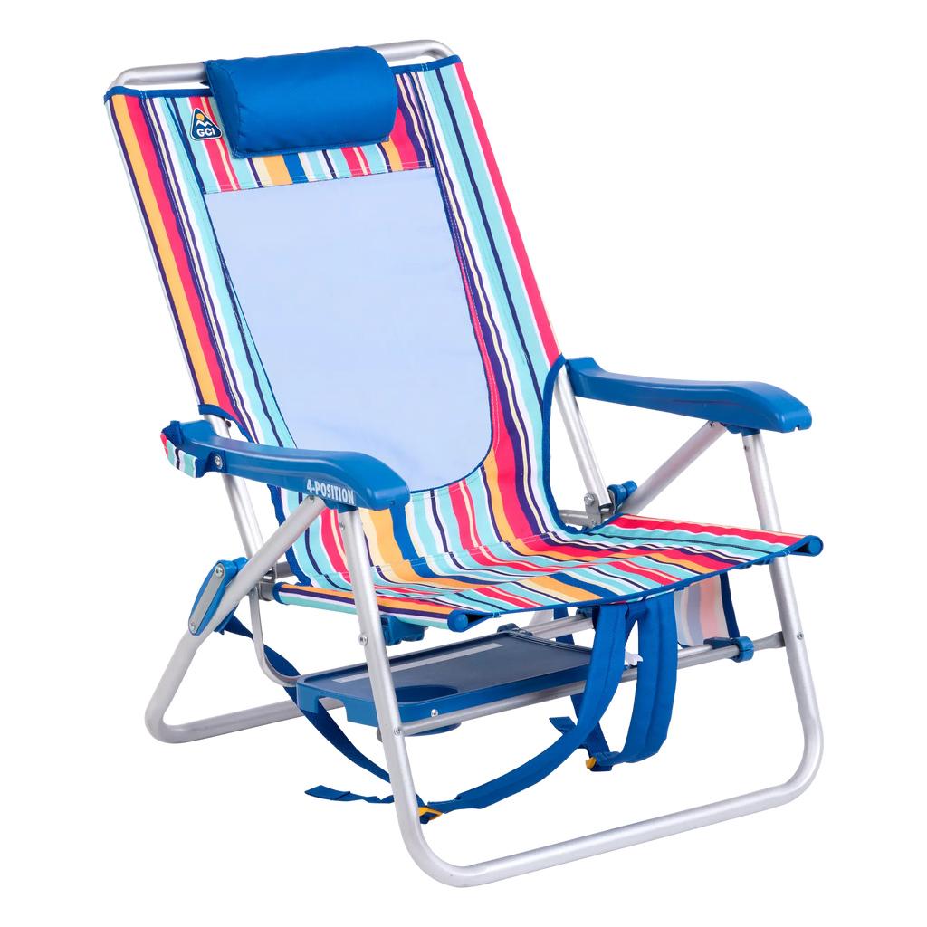 Backpack Travel Big Surf with Slide Table - Choice 334 - Low-Profile Reclining Beach Chair with Backpack Straps Detail