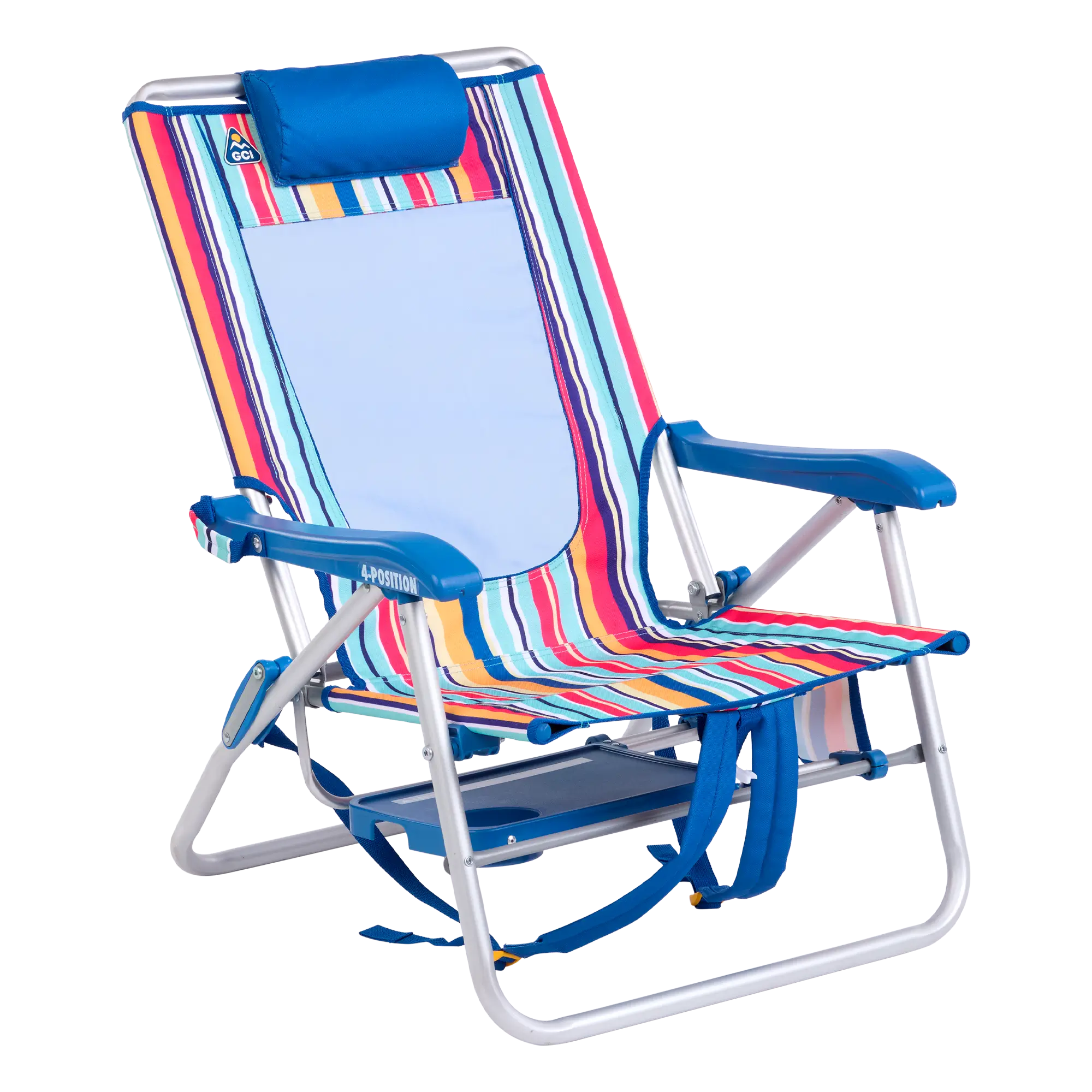 Backpack Travel Big Surf with Slide Table - Choice 334 - Low-Profile Reclining Beach Chair with Backpack Straps Detail