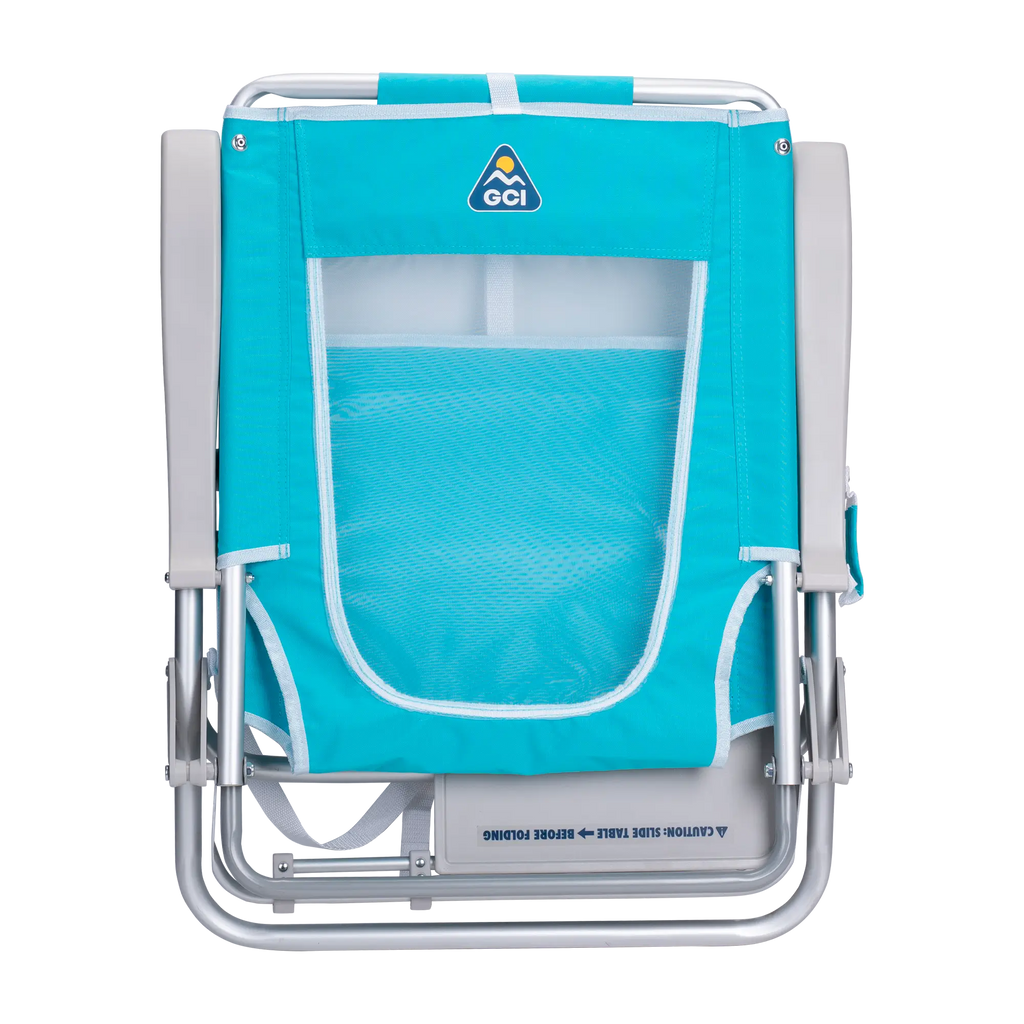 Backpack Travel Big Surf with Slide Table - Choice 334 - Low-Profile Reclining Beach Chair with Backpack Straps Detail