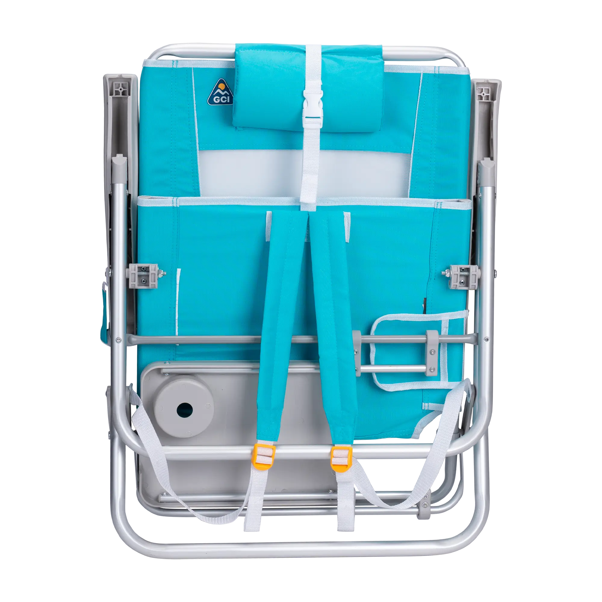 Backpack Travel Big Surf with Slide Table - Choice 334 - Low-Profile Reclining Beach Chair with Backpack Straps Detail
