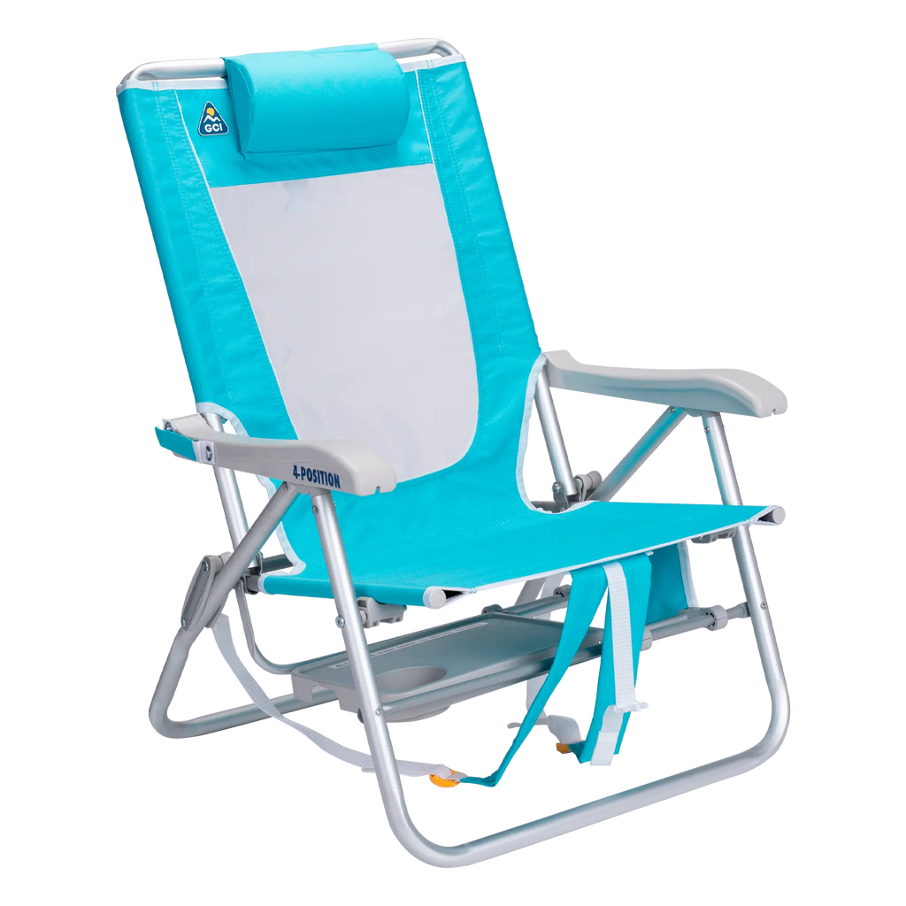 Backpack Travel Big Surf with Slide Table - Choice 334 - Low-Profile Reclining Beach Chair with Backpack Straps Detail
