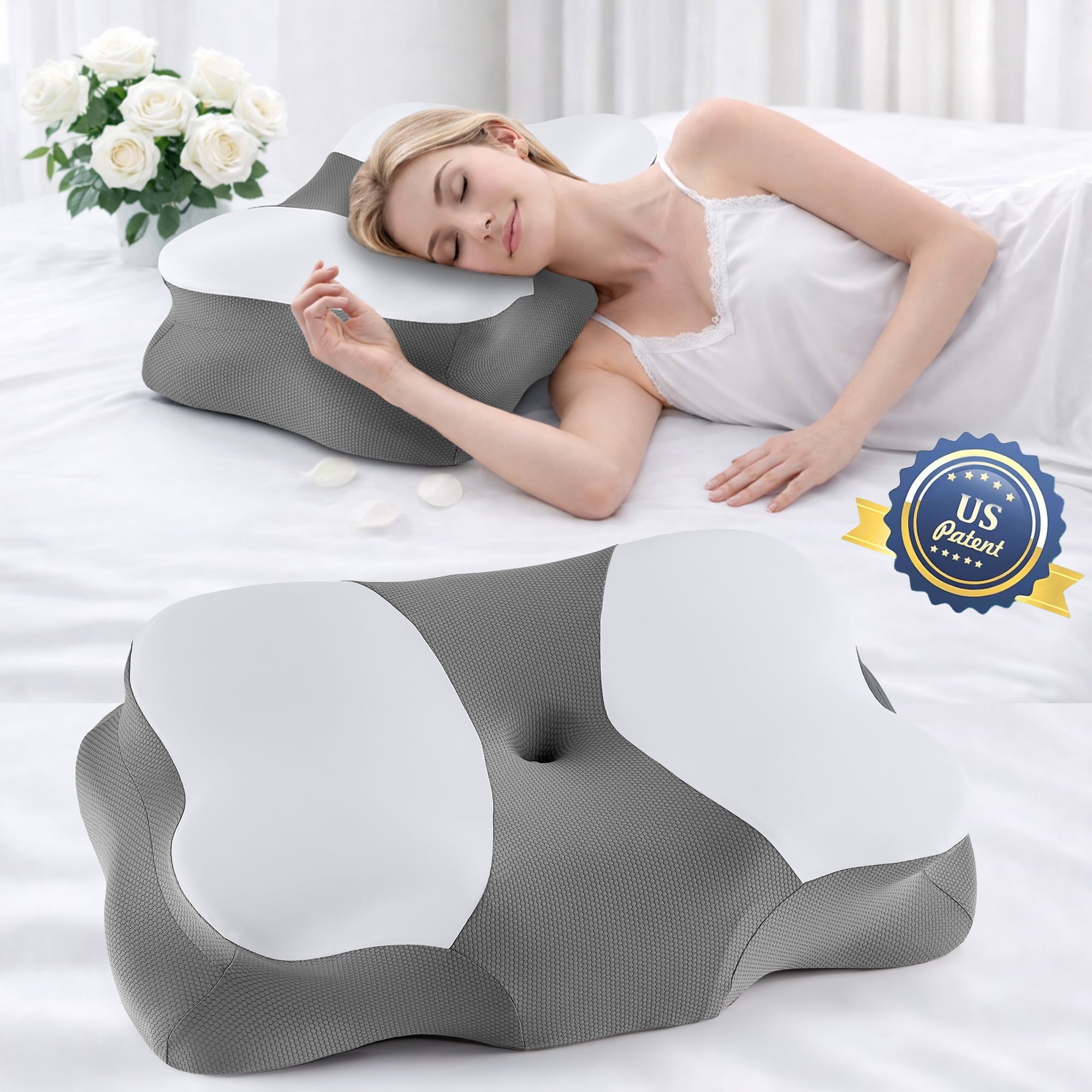 Hotel Collection Memory Foam Cervical Pillow for Sleeping Support - Orthopedic Bed Pillow for Neck, Shoulder Pain Relief, Adults, Side... - Ergonomic Memory Foam Pillow for Neck Pain Support Detail