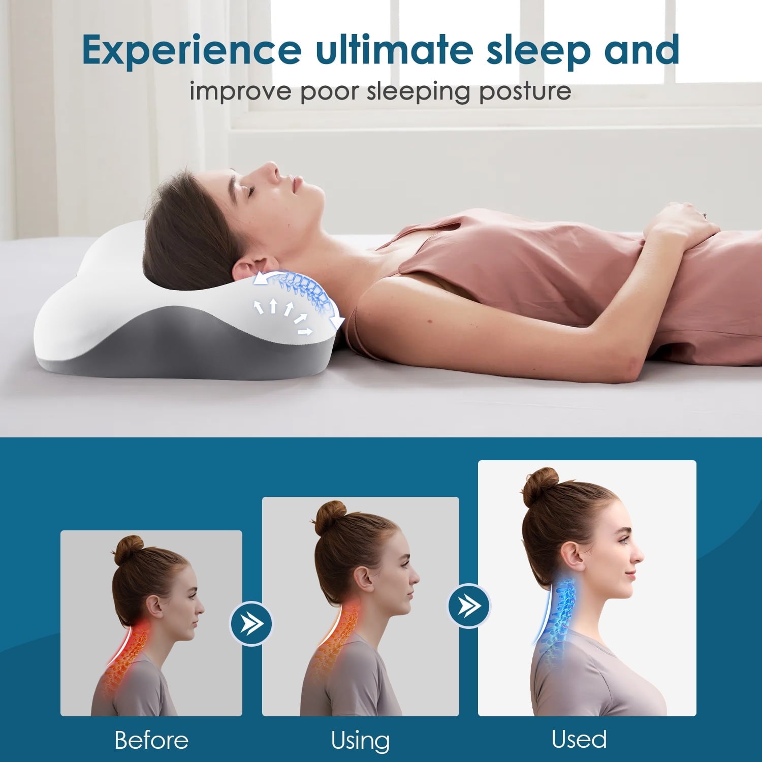 Hotel Collection Memory Foam Bed Pillow for Pain Relief,Ergonomic Memory Foam Pillows for Sleeping for Side Back Stomach&Sleepers with... - Hotel Quality Plush Sleeping Pillows Detail