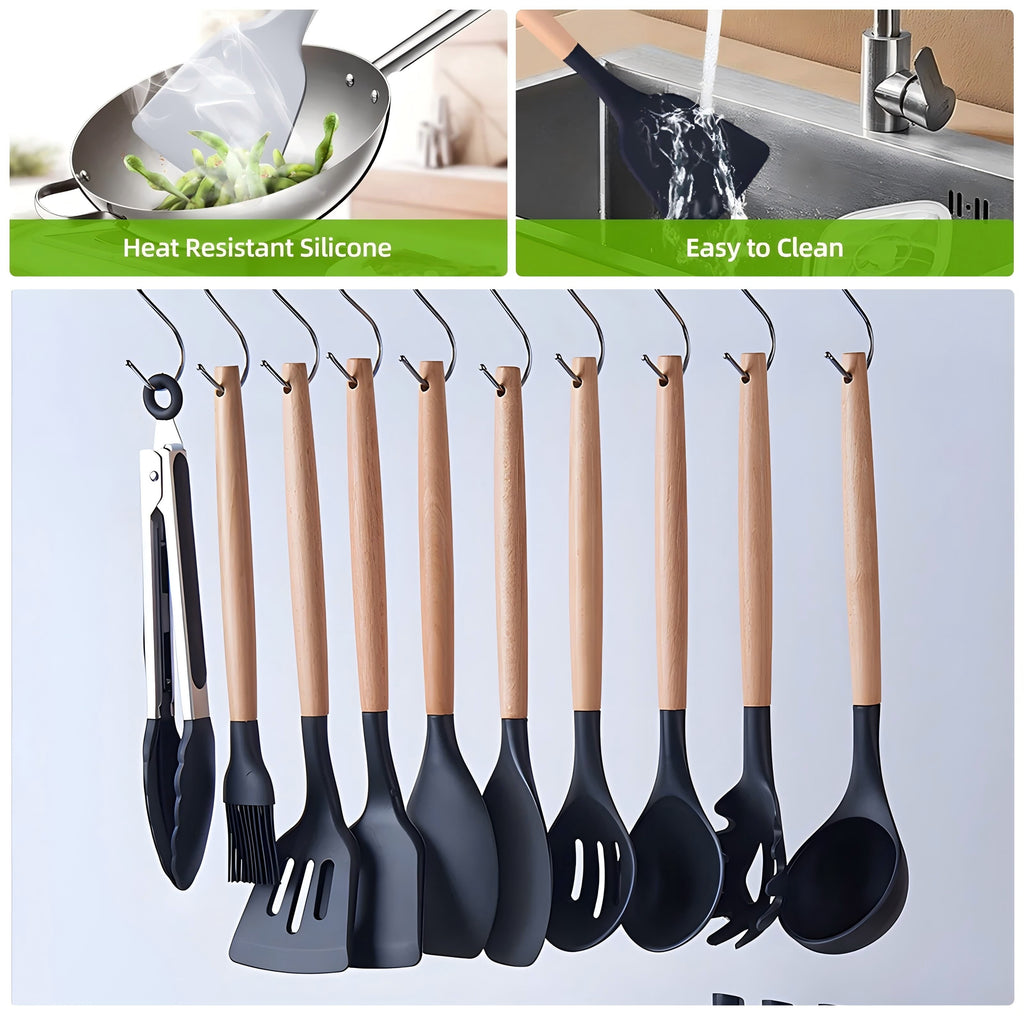 Non-Stick Safe Kitchen Utensils Set- 19 Pcs Silicone Cooking Utensils Set for Nonstick Cookware-Silicone Spatulas Set, Kitchen Gadge... - Ergonomic Kitchen Tongs and Cooking Spoon Utensil Detail