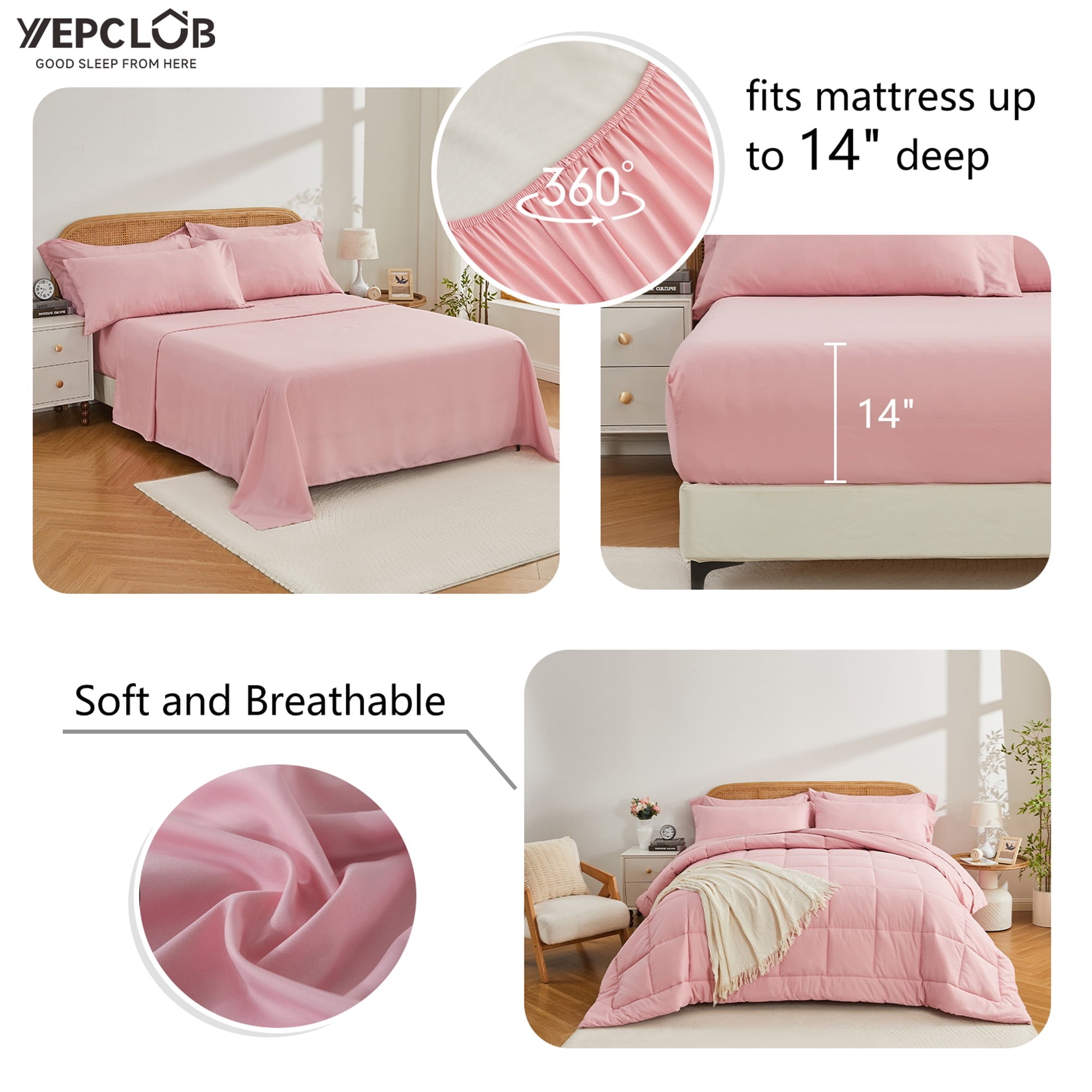 Fluffy Down Alternative 7-Piece Queen Size Comforter Set,Pink Reversible Bed in a Bag,All Season Solid Bedding Set with Sheets,Pillowcases & ... - Hypoallergenic Ultra-Fluffy Quilt for Winter Detail